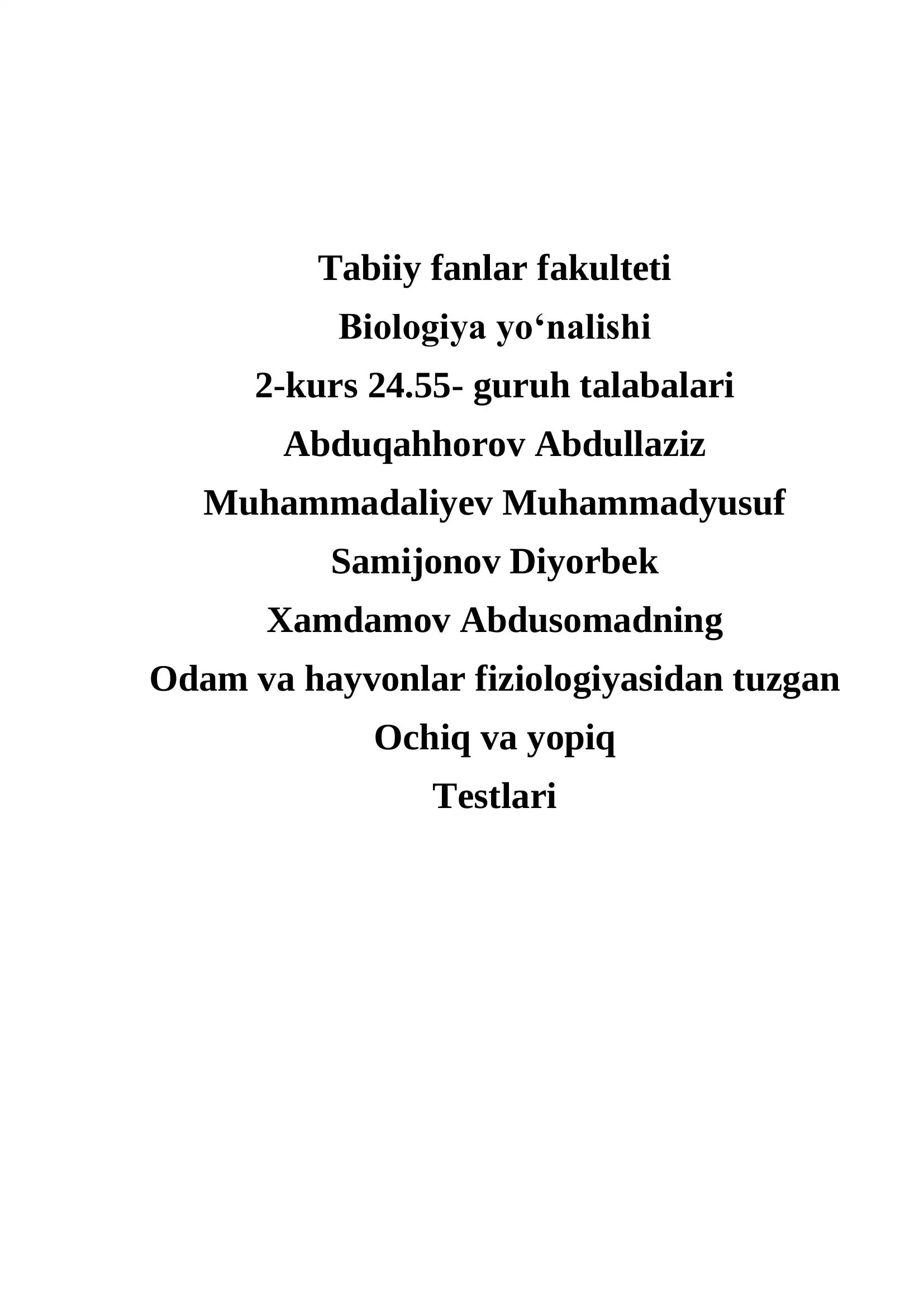 Tabiiy fanlar fakulteti Biologiya yoʻnalishi 2-kurs 24.55- guruh talabalari