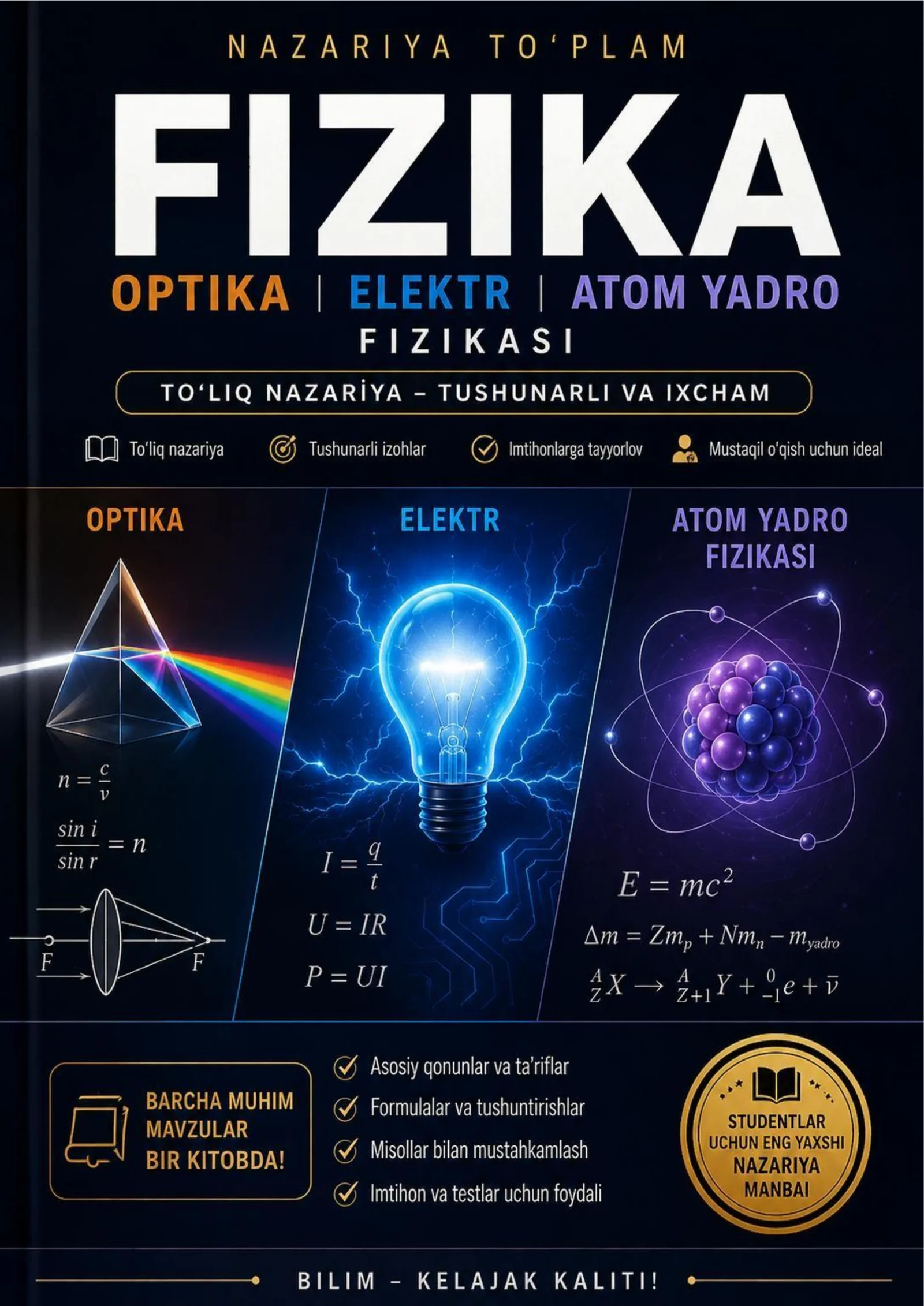 ⚡📘 FIZIKA NAZARIYASI 📘⚡  Elektr • Magnitizm • Optika • Atom va Yadro Fizikasi