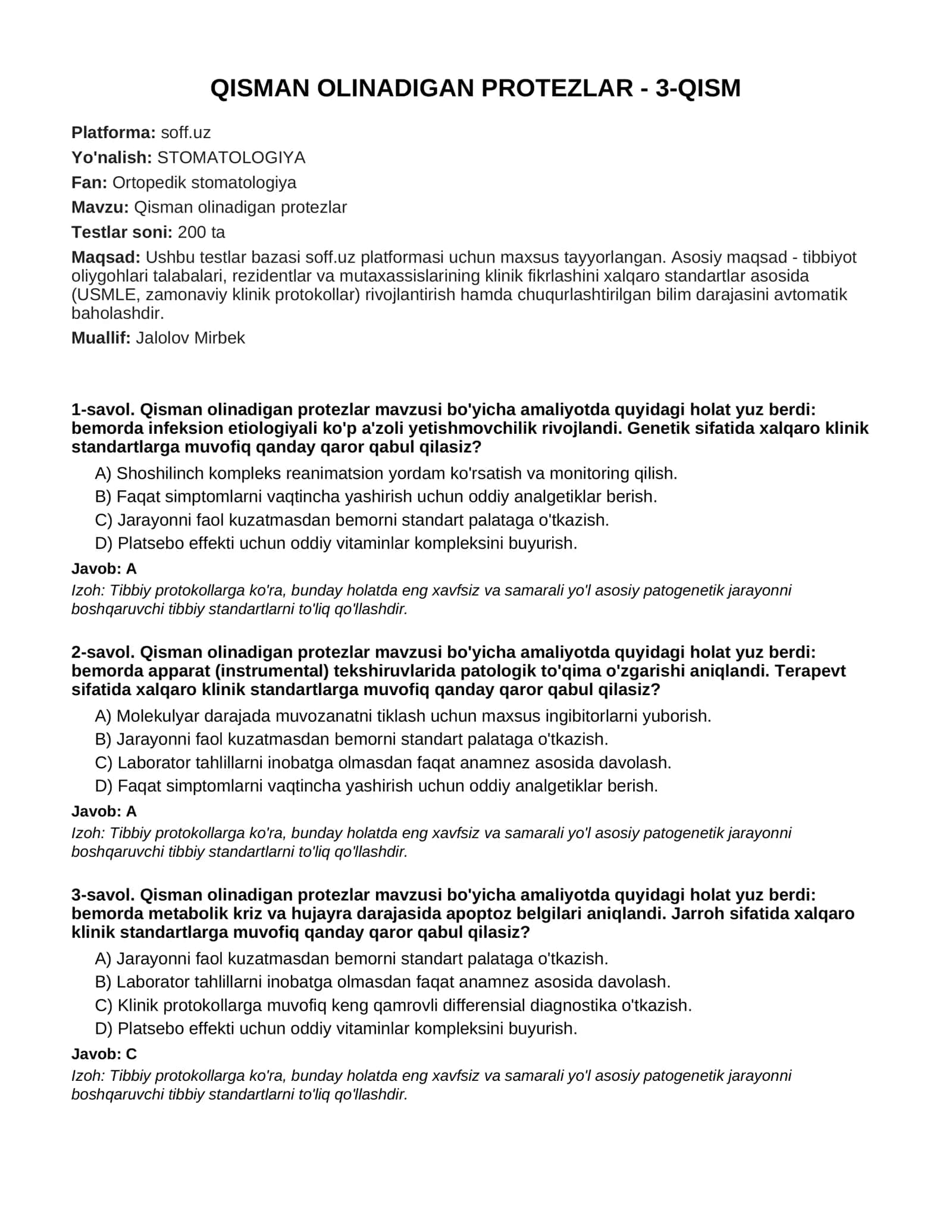 Qisman olinadigan protezlar - 3-QISM