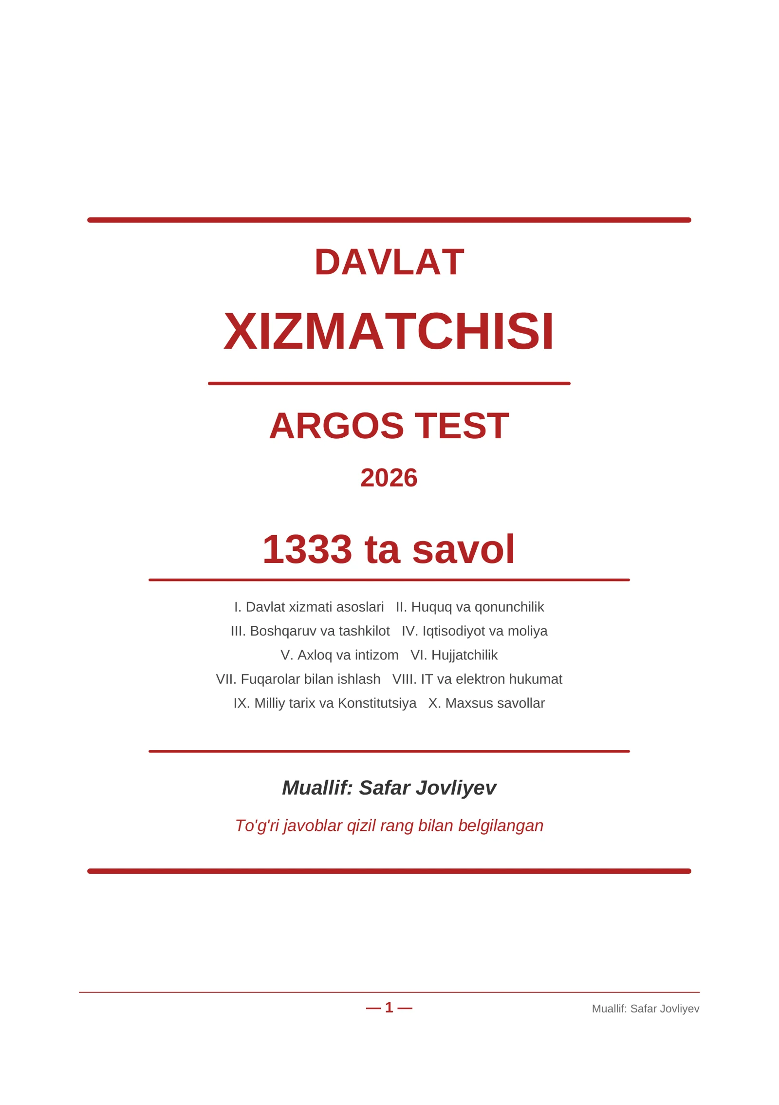 DAVLAT XIZMATCHISI ARGOS TEST 2026