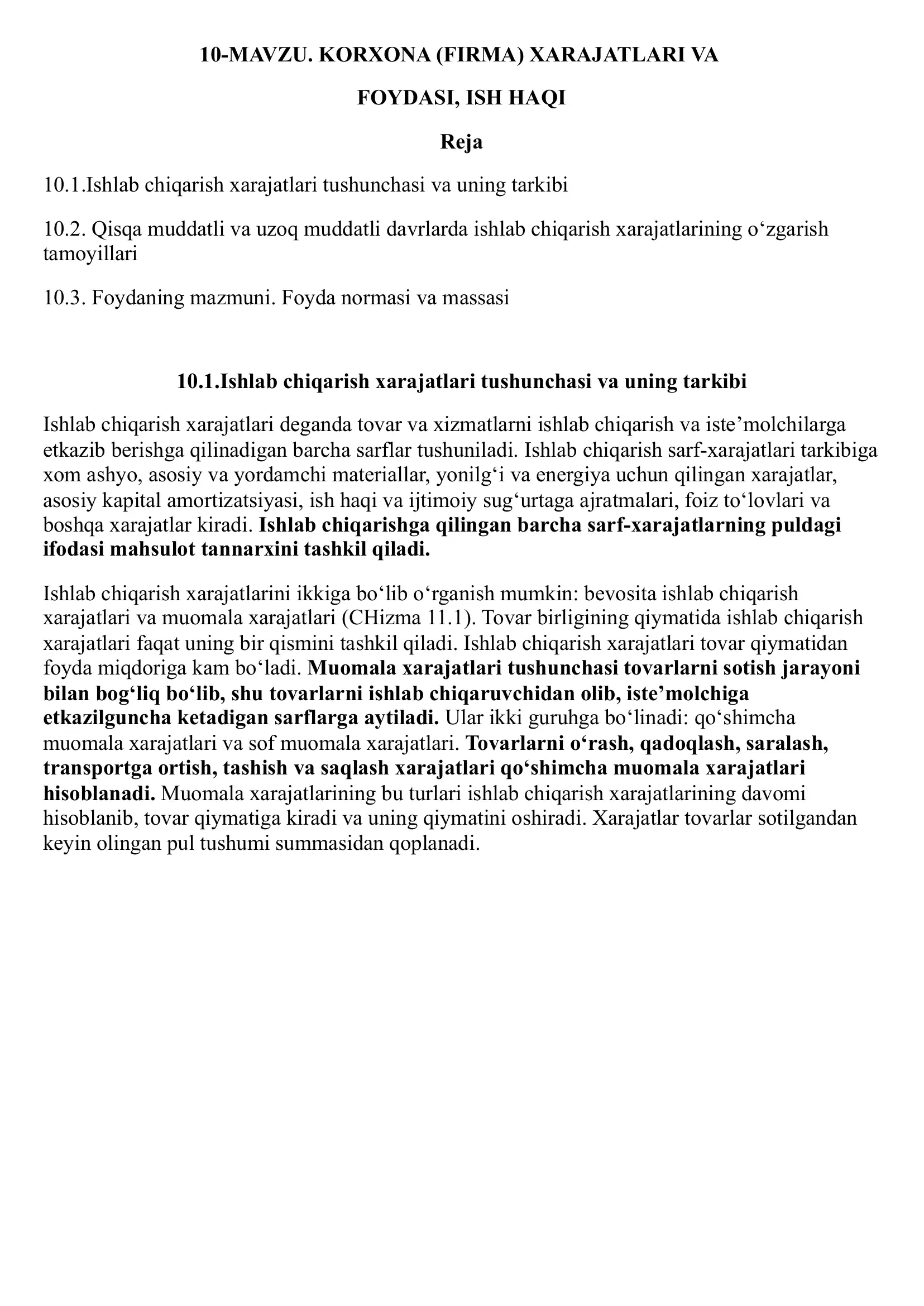 Ishlab chiqarish xarajatlari