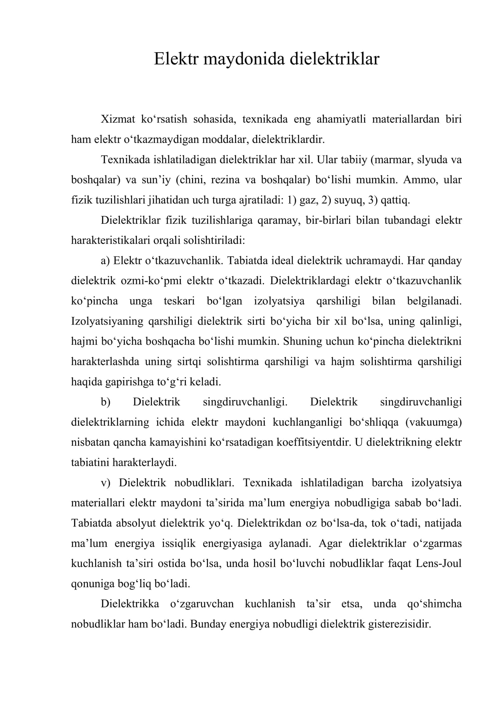 Elektr maydonida dielektriklar