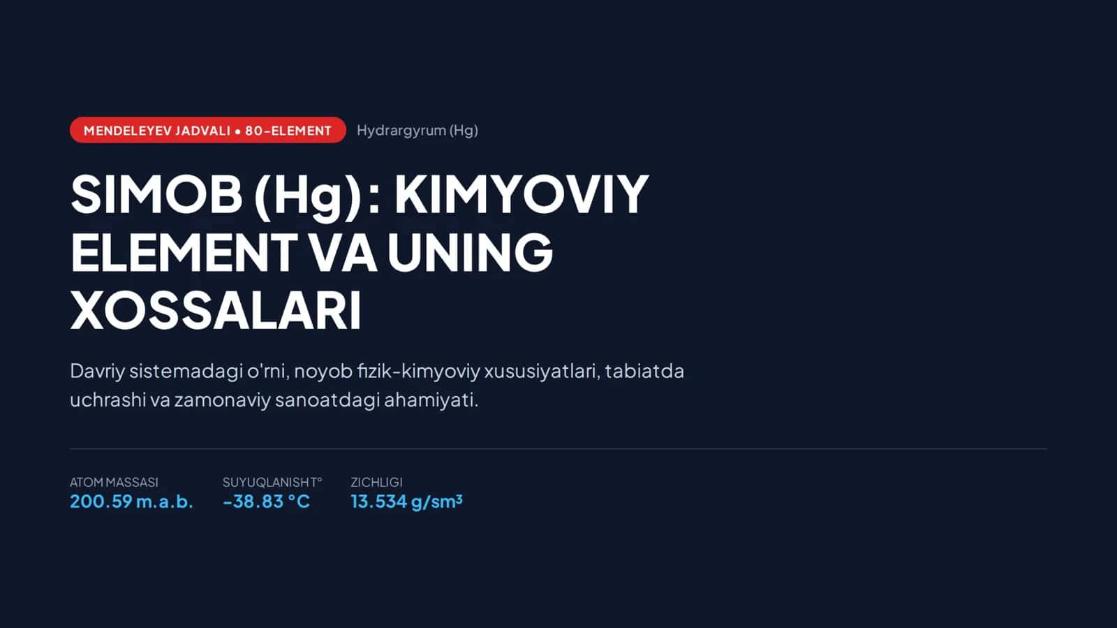 Simob elementi haqida taqdimot