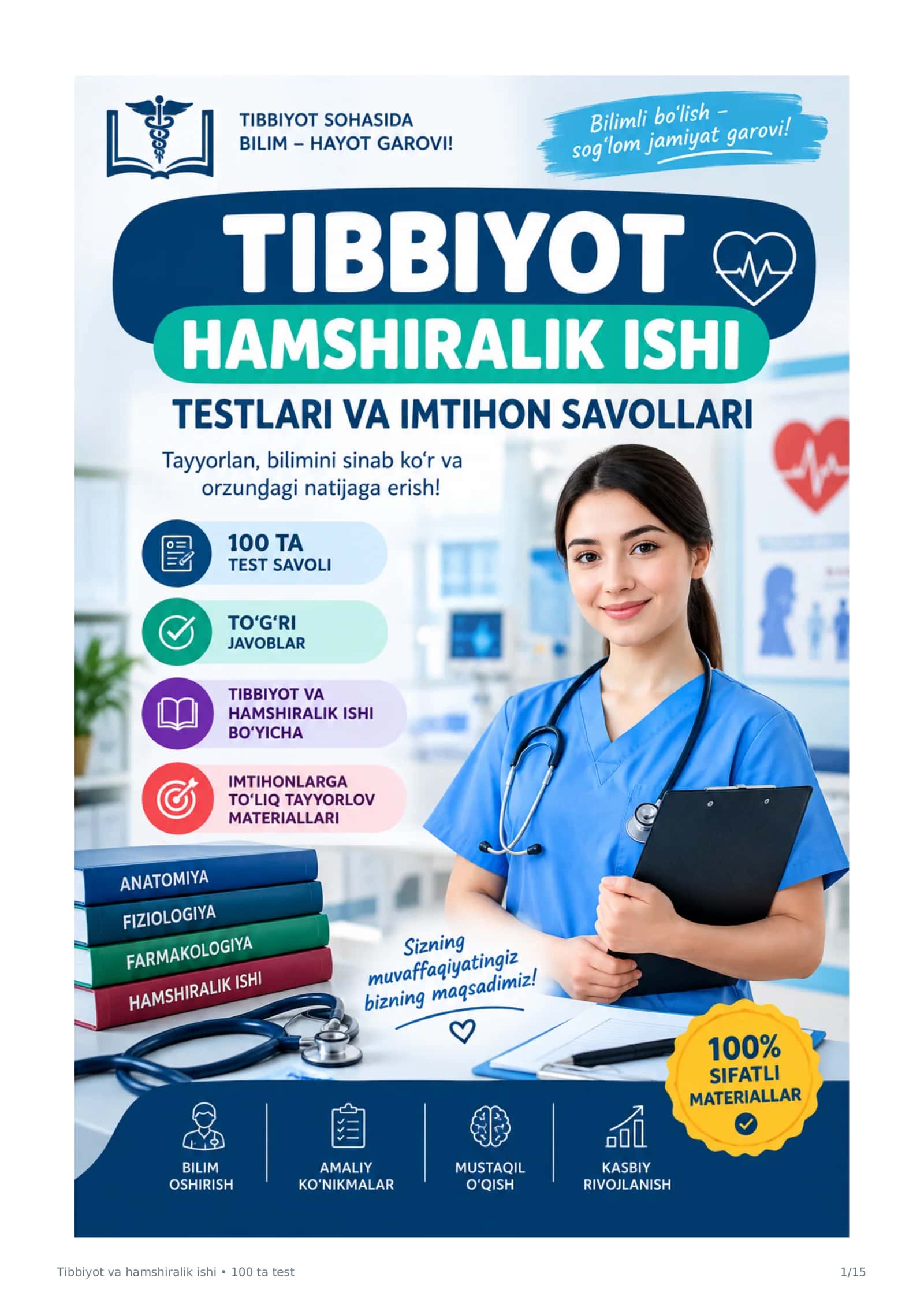 HAMSHIRALIK ISHI — 100 TA TEST SAVOLLARI VA JAVOBLARI