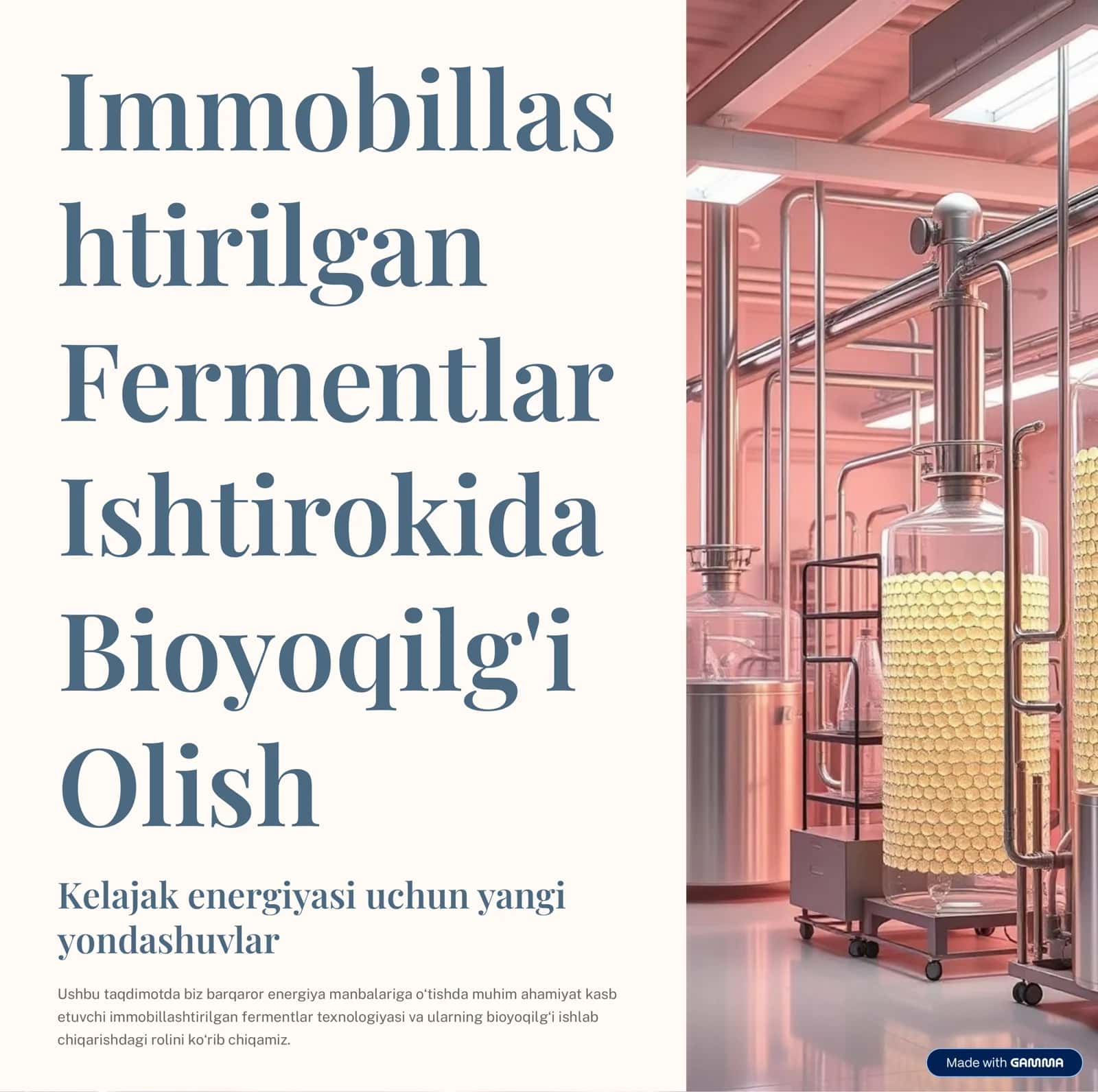 immobillashgan fermentlar ishtirokida bioyoqilg'i olish