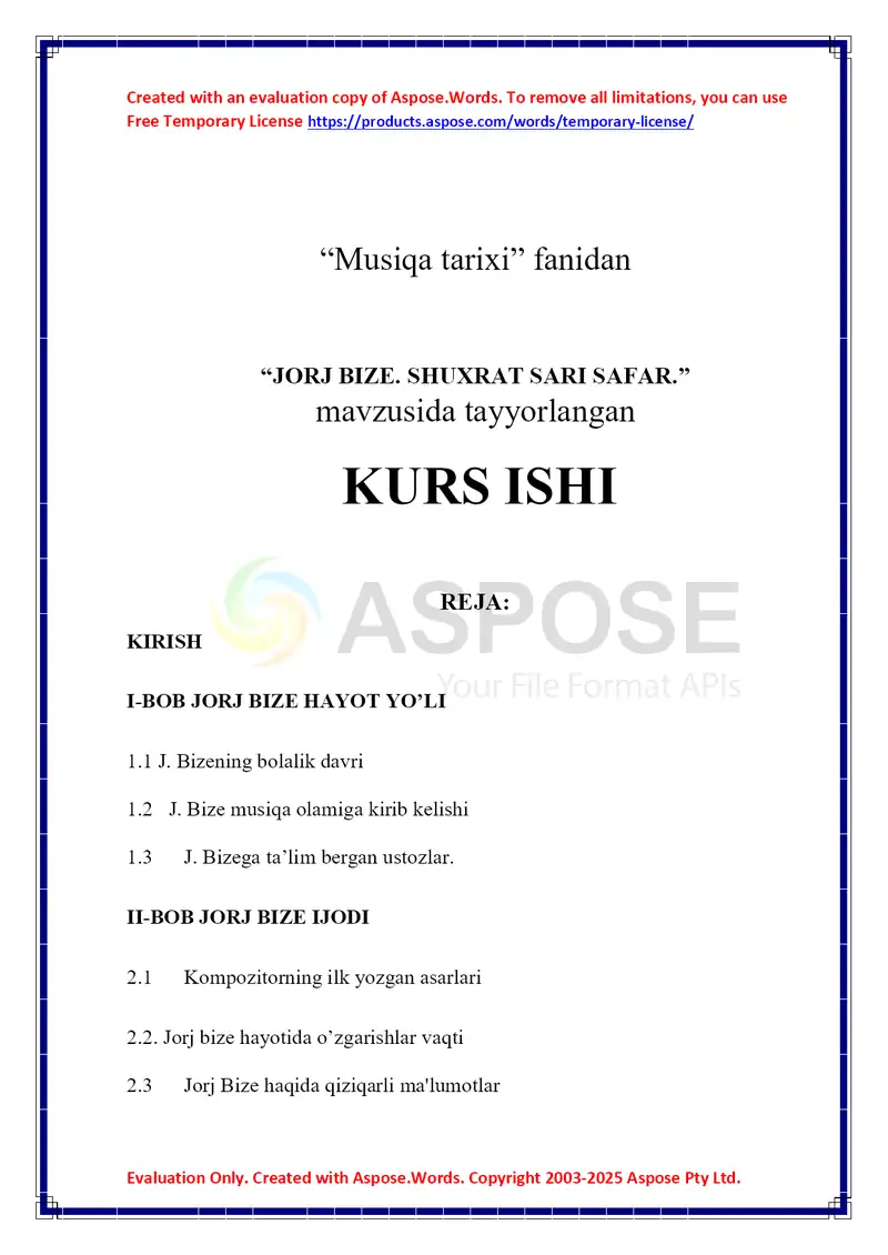 JORJ BIZE. SHUXRAT SARI SAFAR