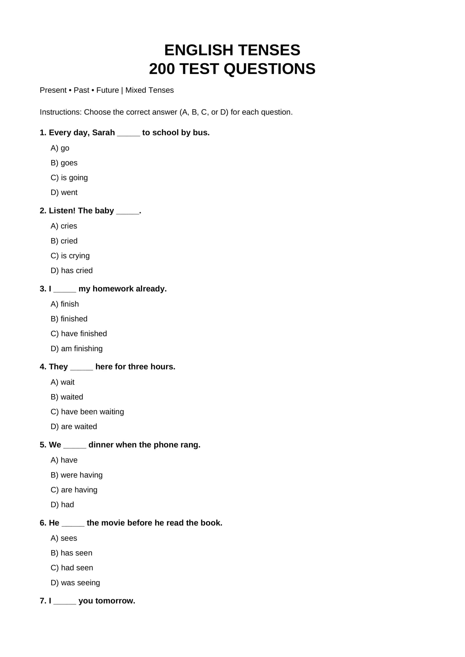 English Tenses 200 Test