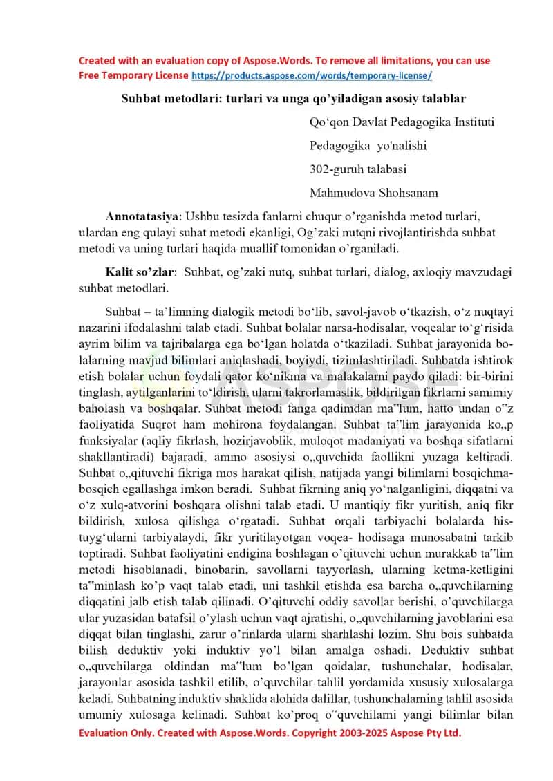 Tezis suhbat metodlari