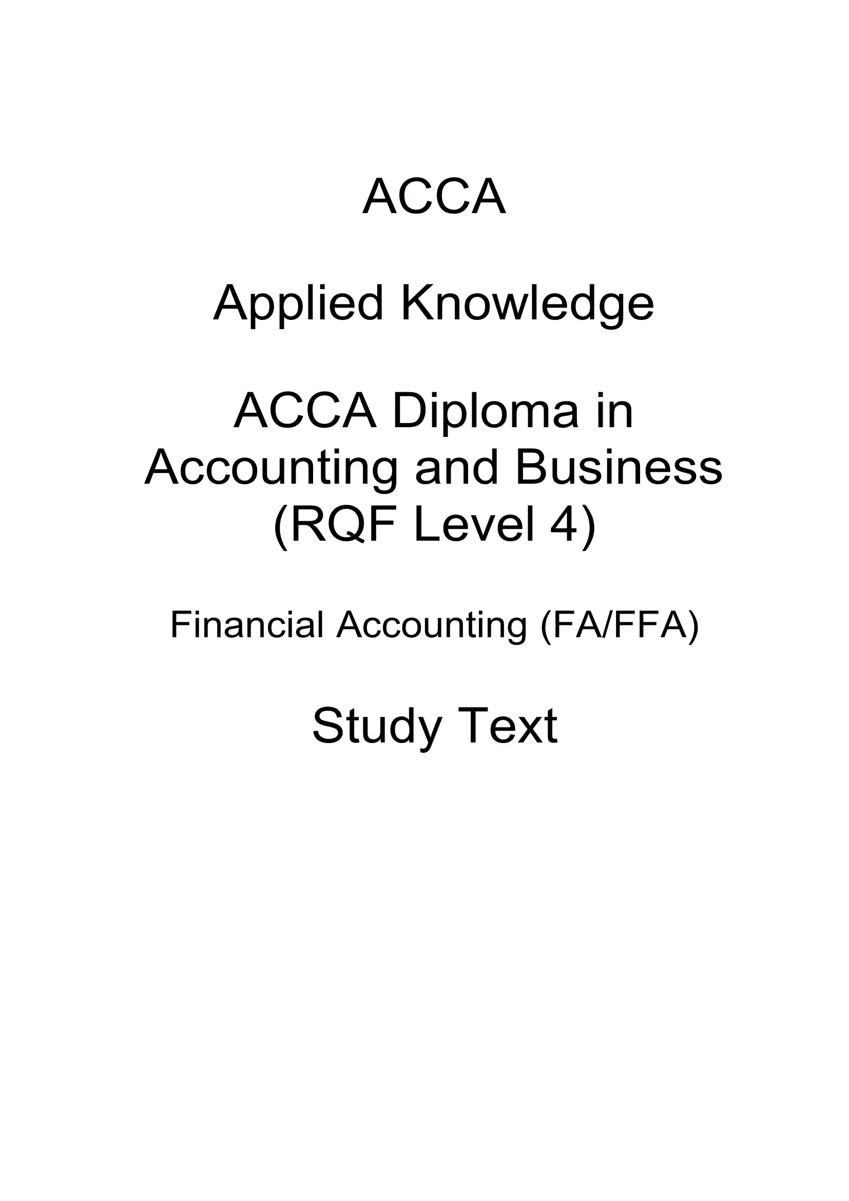 ACCA Diploma in Accounting and Business Financial Accounting (FA/FFA) Study Text