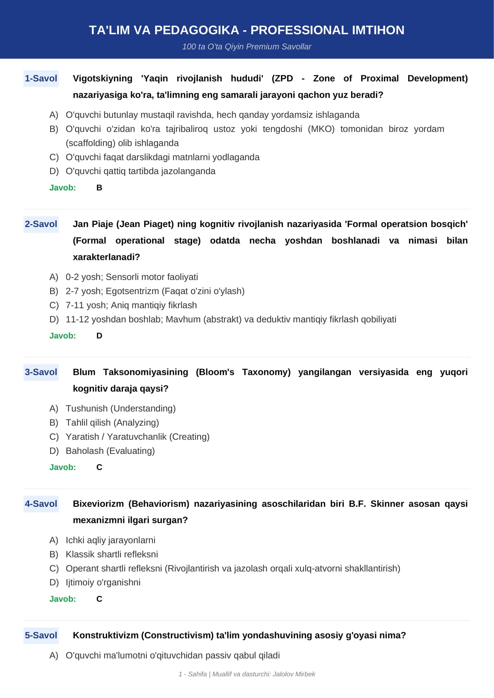 TA'LIM VA PEDAGOGIKA - PROFESSIONAL IMTIHON