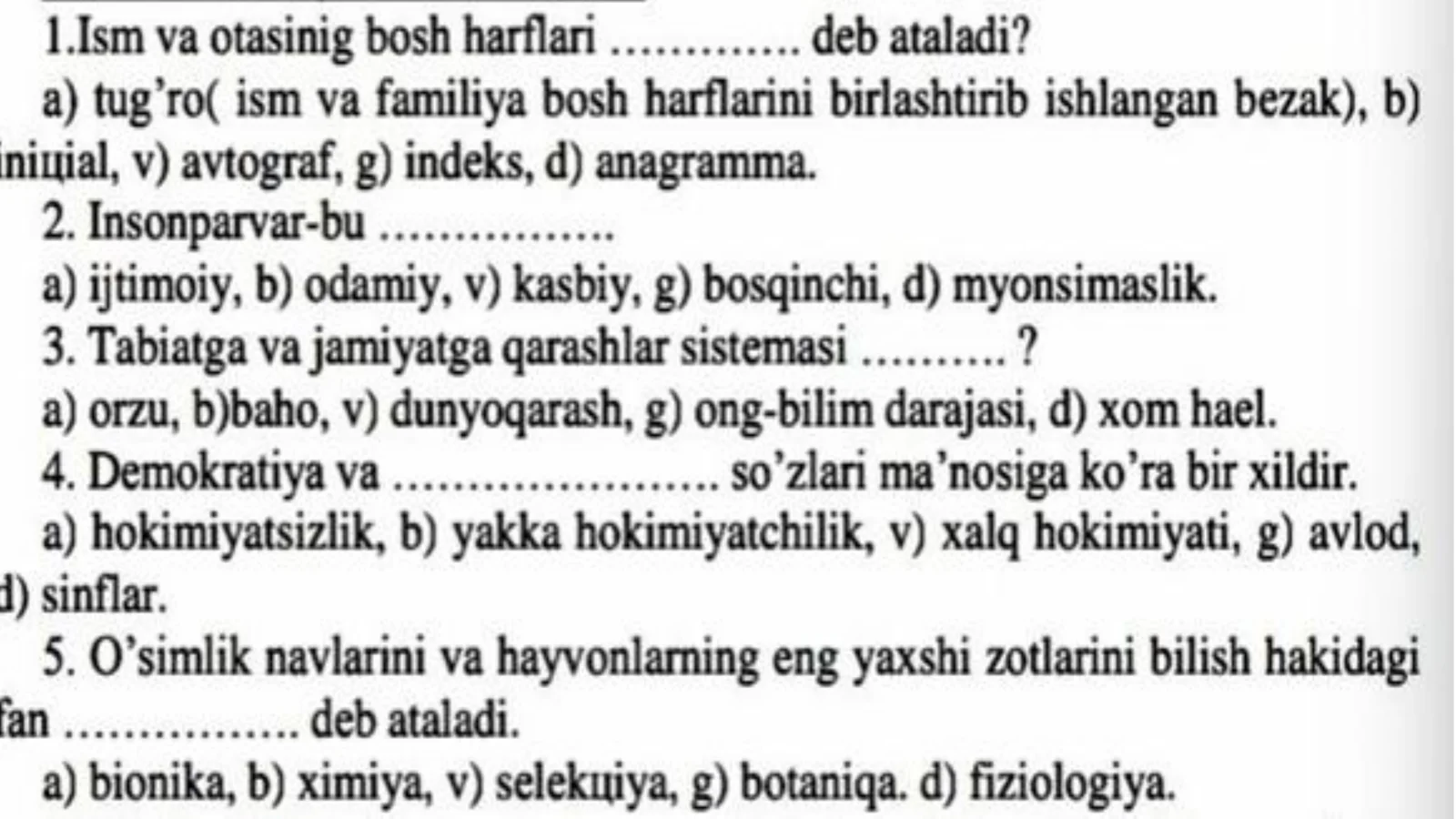 Ona tili savolar (harbiy bilim yurtiga topshirmoqchi bo'lganlar uchun)