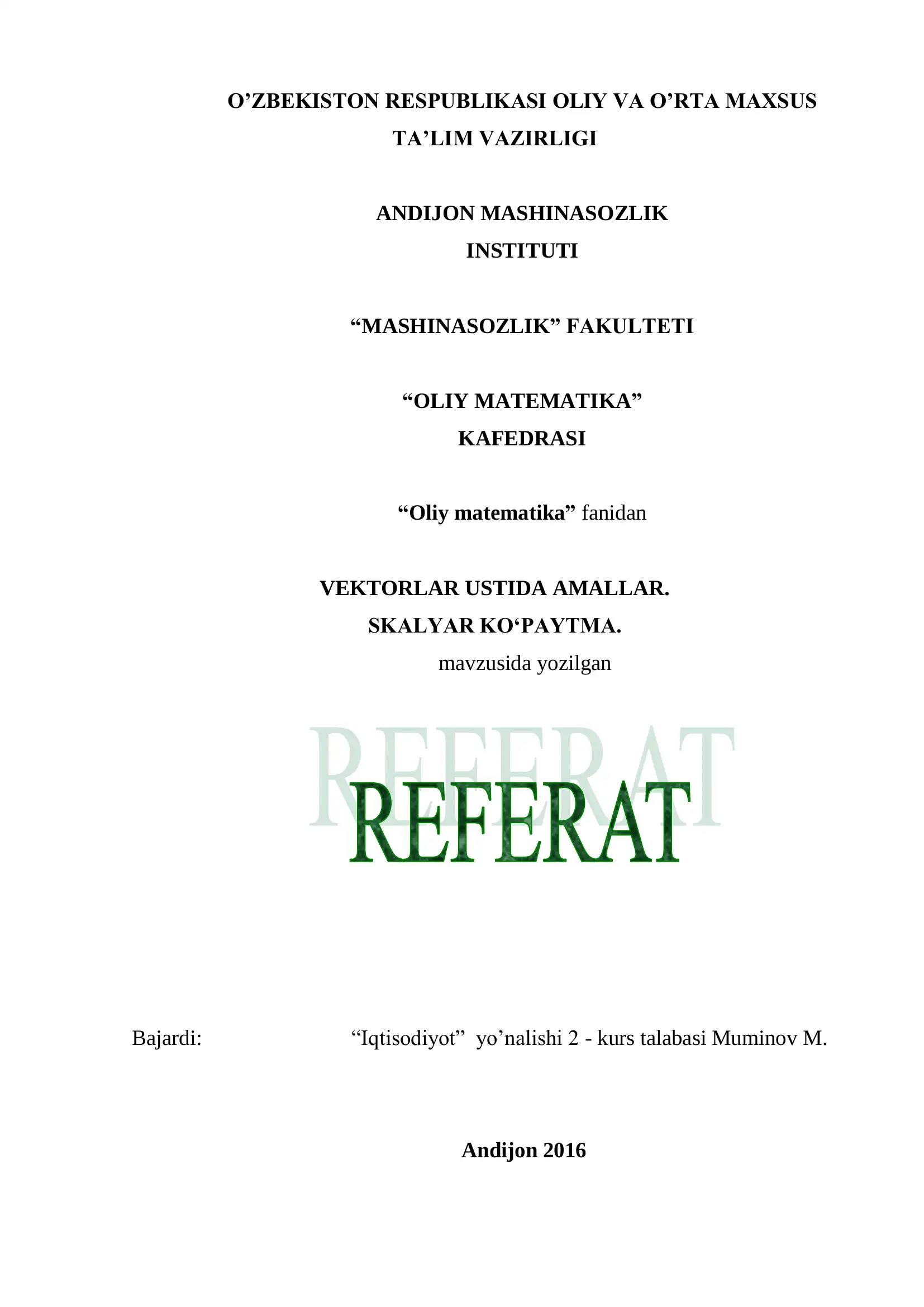 Vektorlar ustida amallar