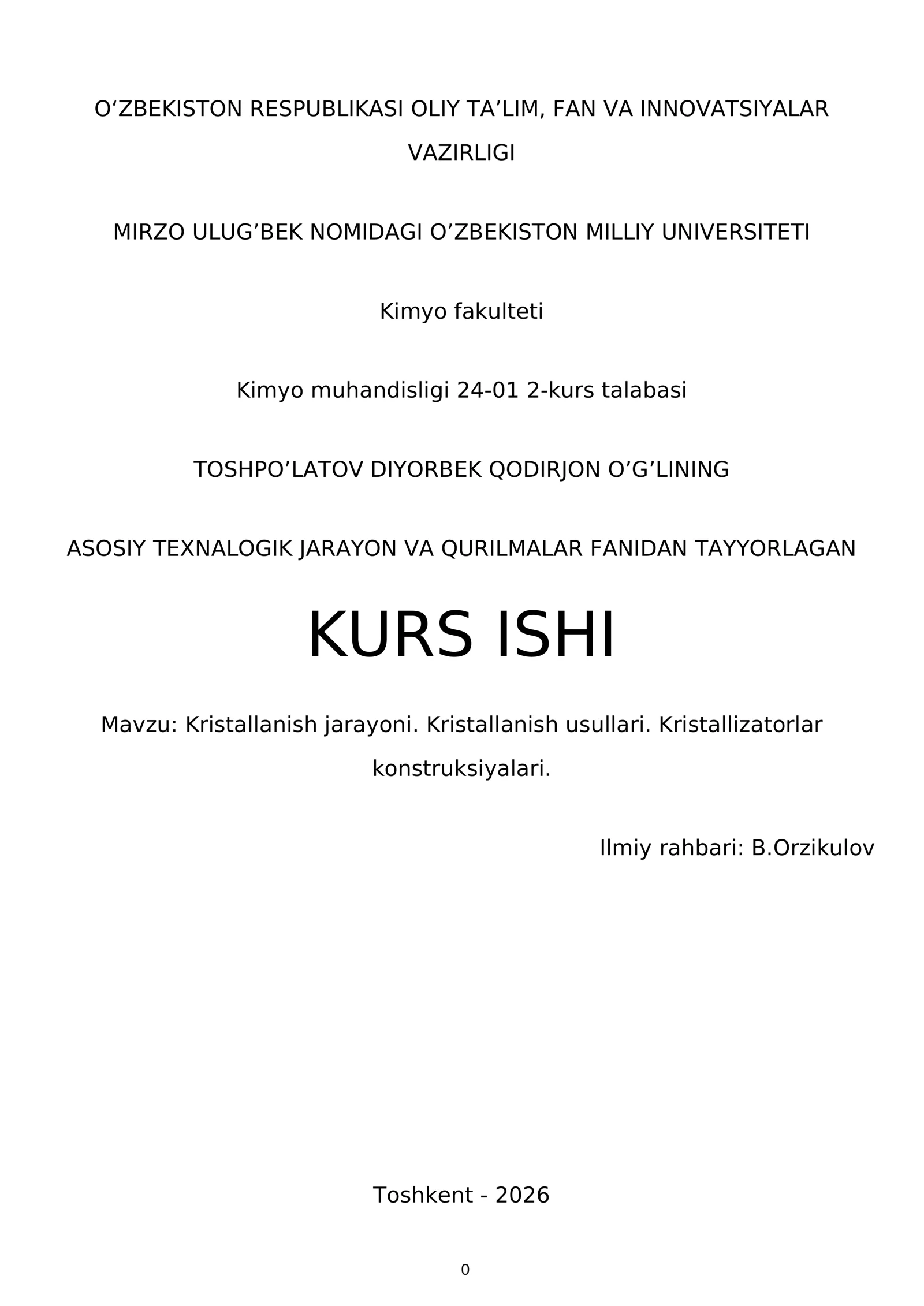 Kristallanish jarayoni. Kristallanish usullari. Kristallizatorlar konstruksiyalari