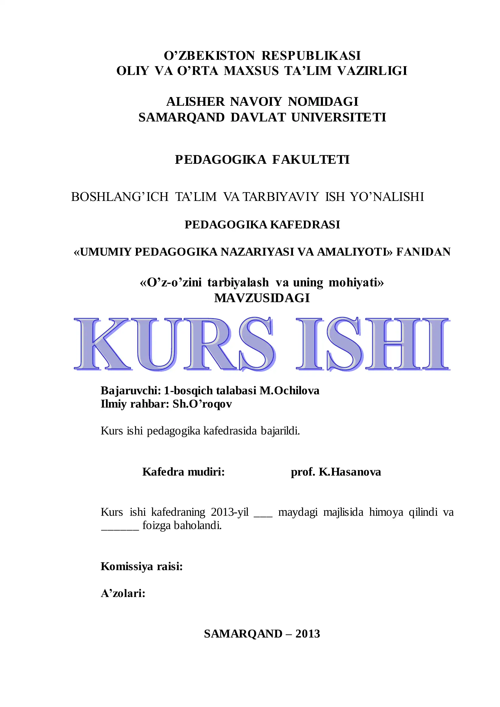 O'z-o'zini tarbiyalash va uning mohiyati