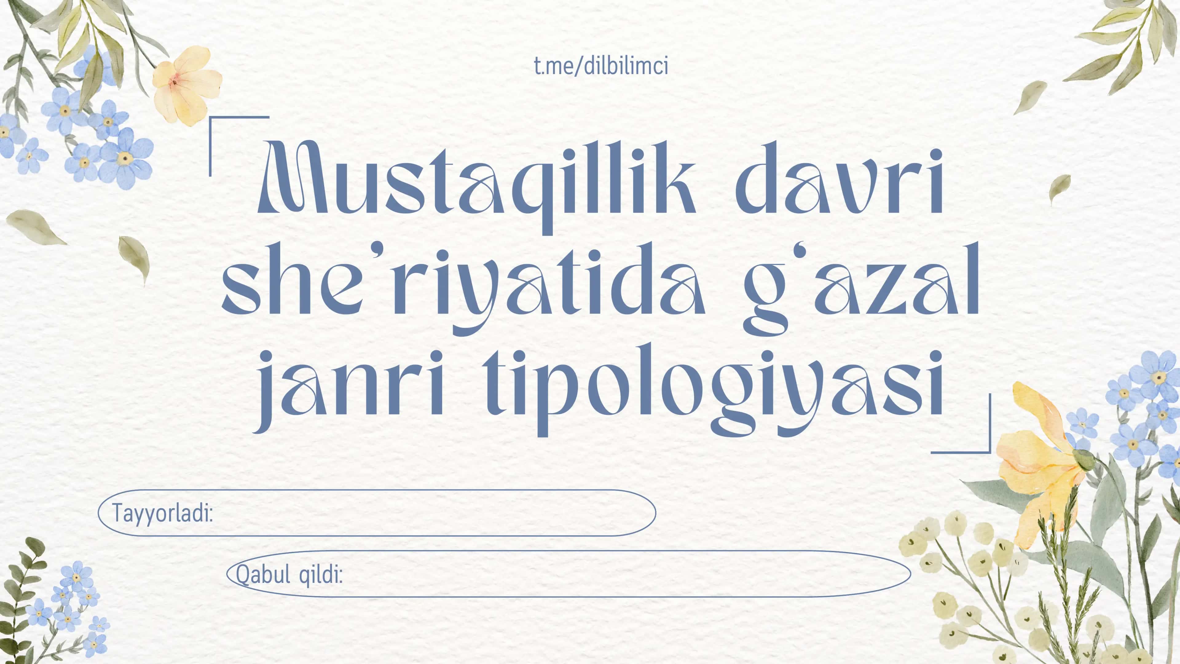 Mustaqillik davri she'riyatida g'azal janri tipologiyasi