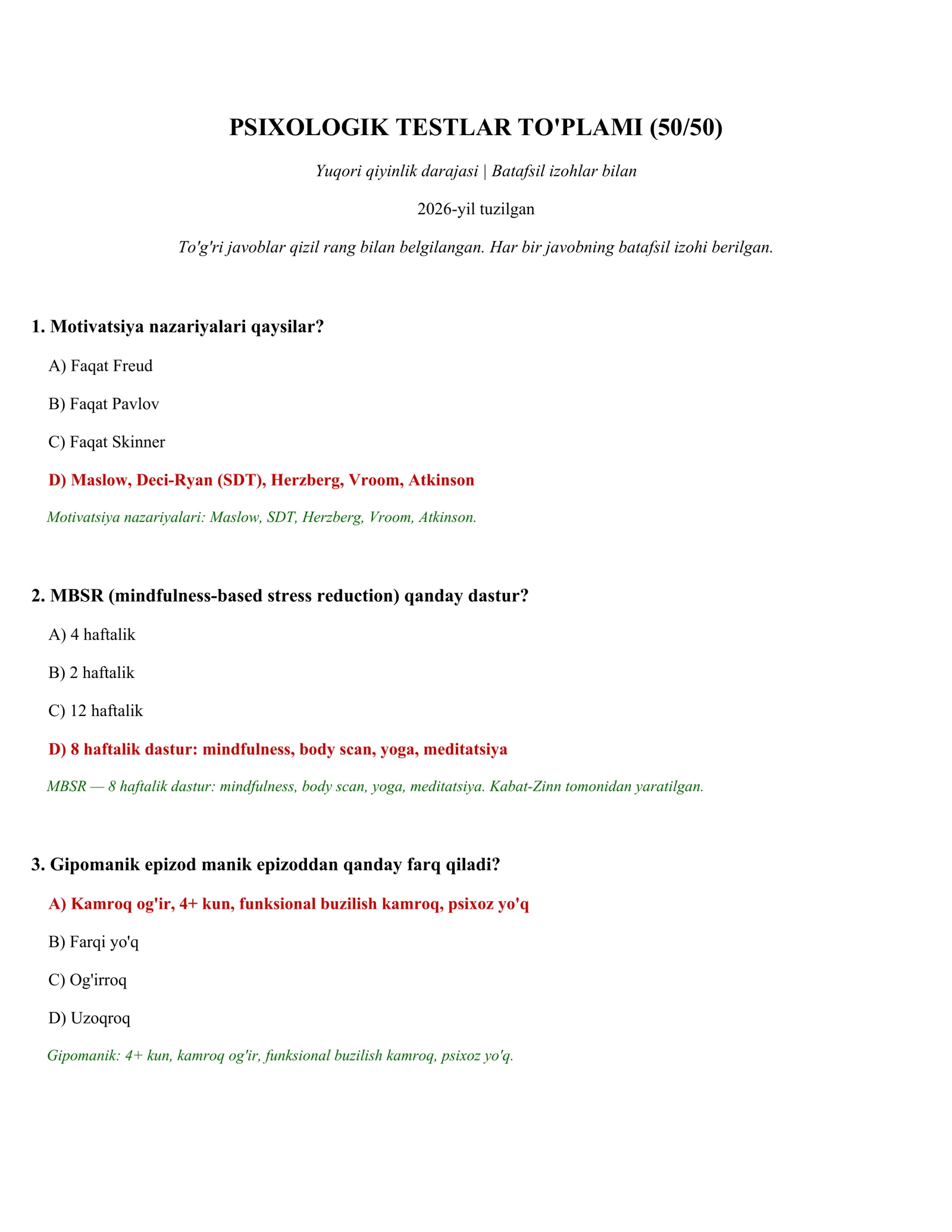 PSIXOLOGIK TESTLAR TO'PLAMI (50/50)