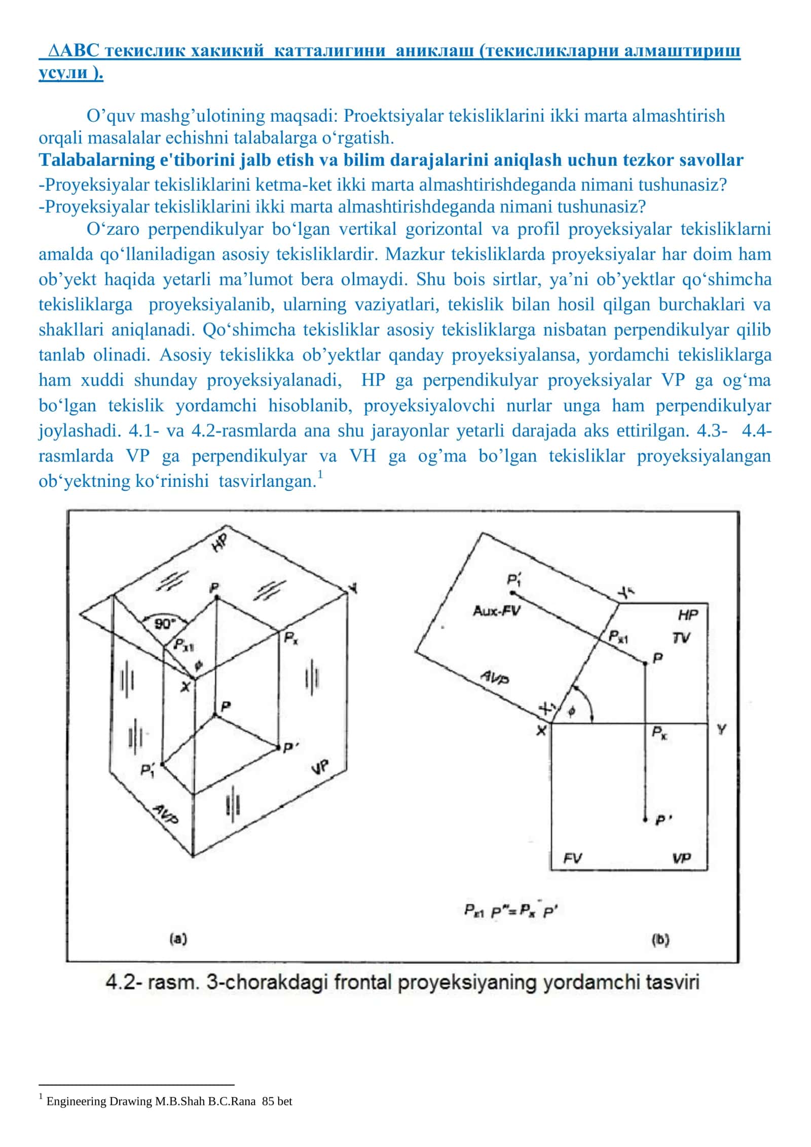Proyeksiyalar Tekisliklarini Almashuv