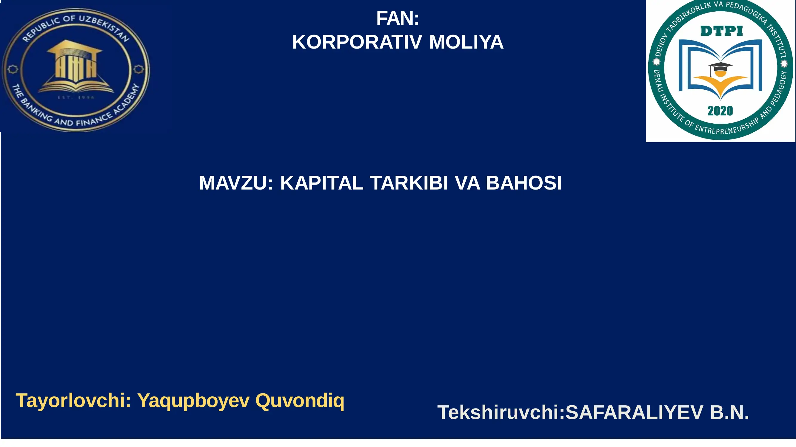 Kapital Tarkibi va Bahosi