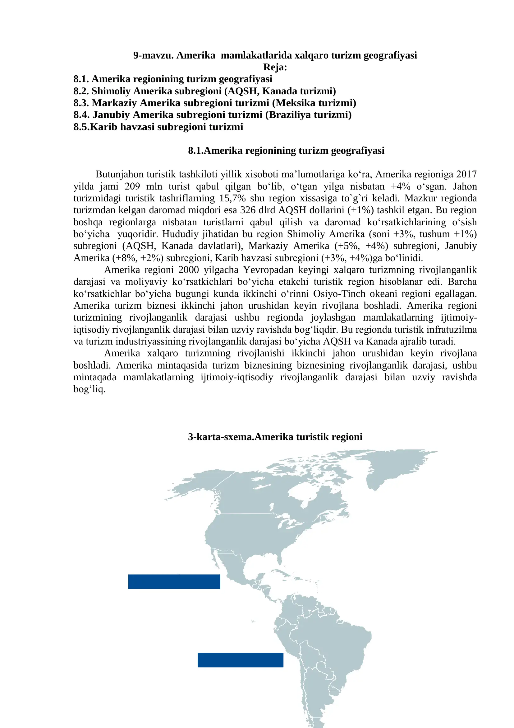 Amerika mamlakatlarida xalqaro turizm geografiyasi