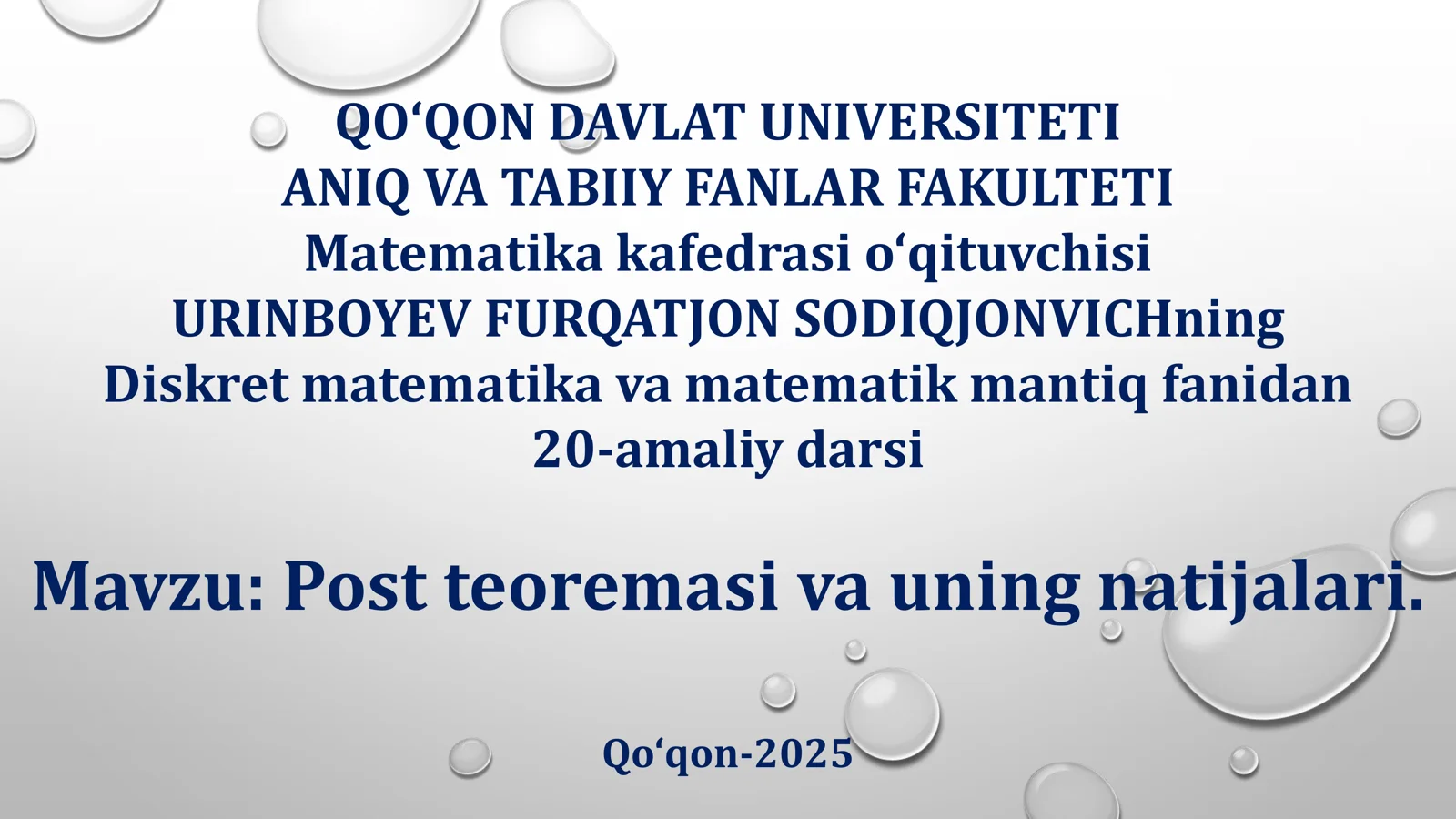 Post teoremasi va uning natijalari