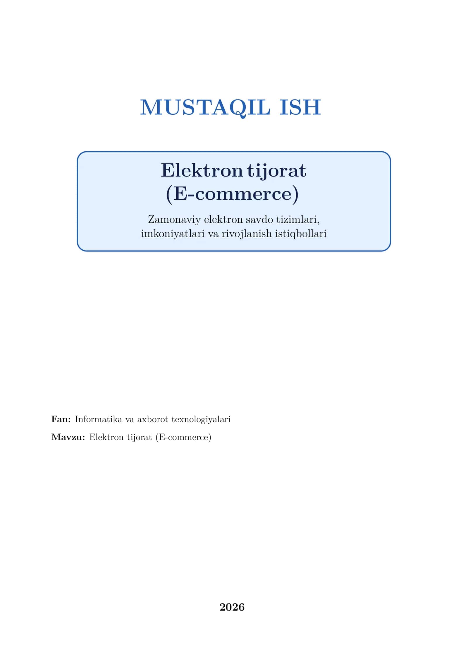 Elektron tijorat (E-commerce) mustaqil ish