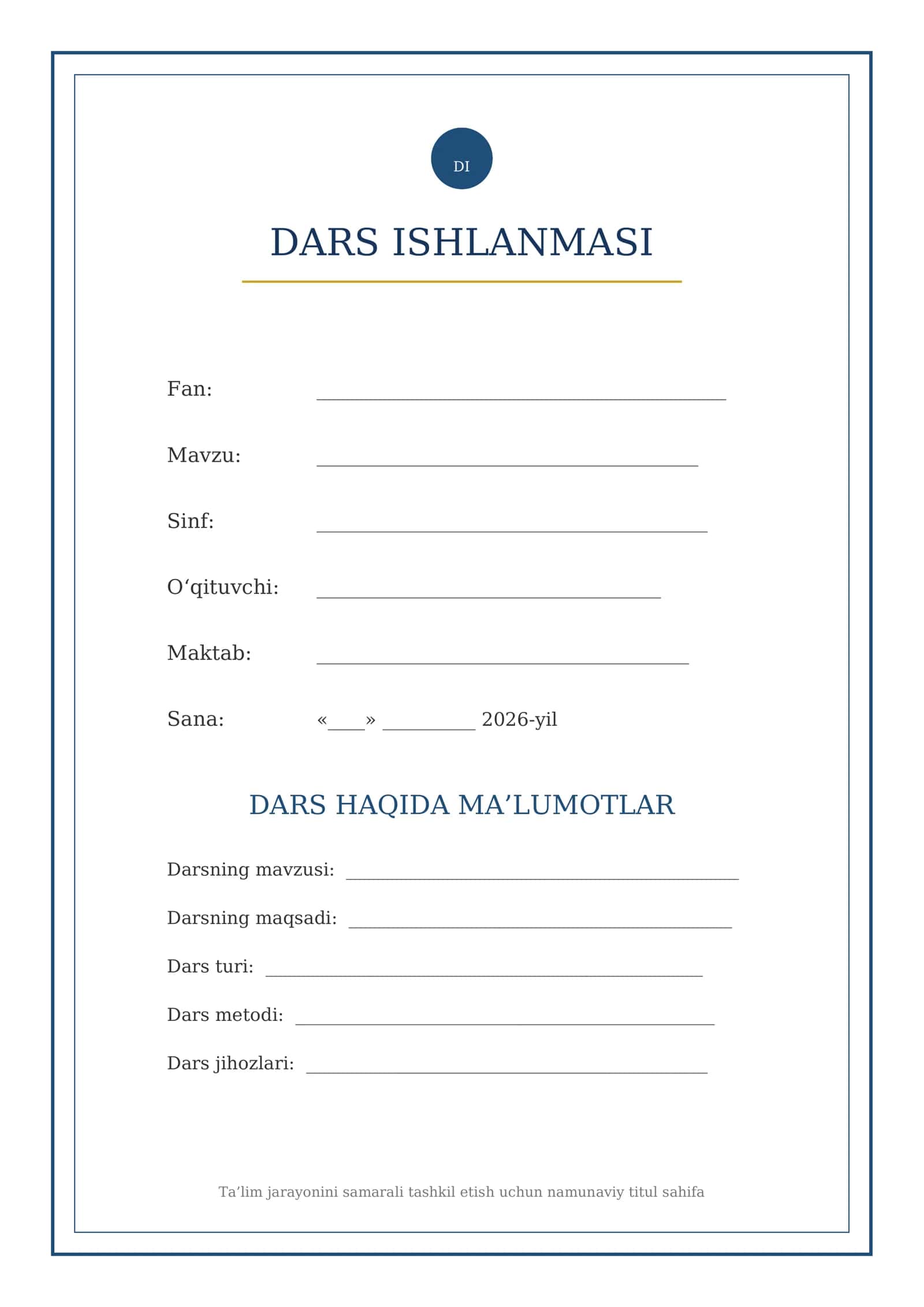 Dars ishlanmasi tituli