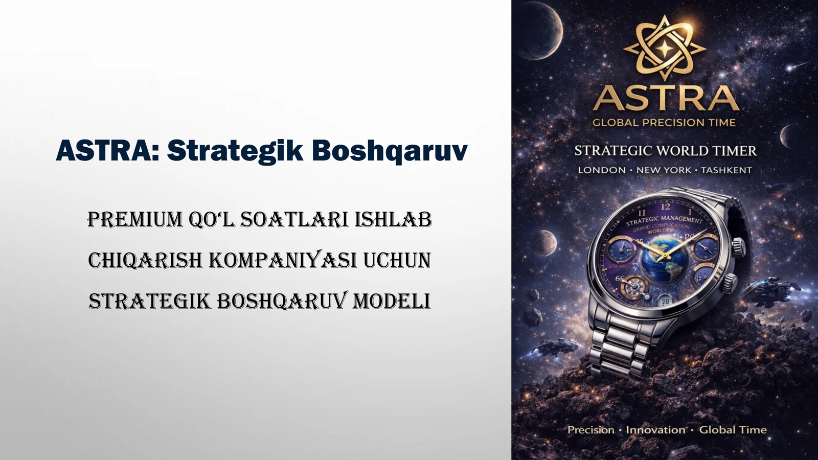 ASTRA: Strategik Boshqaruv Premium qo‘l soatlari ishlab chiqarish kompaniyasi uchun strategik boshqaruv modeli ASTRA Brendi: Nom va Konseptsiya