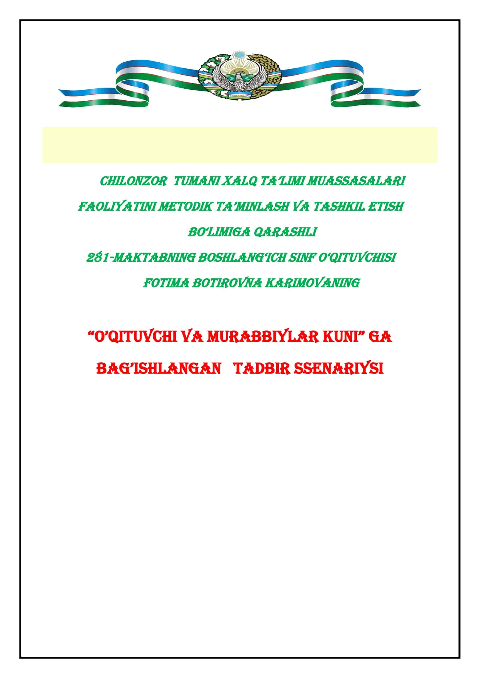 O'Qituvchi va Murabbiylar Kuni