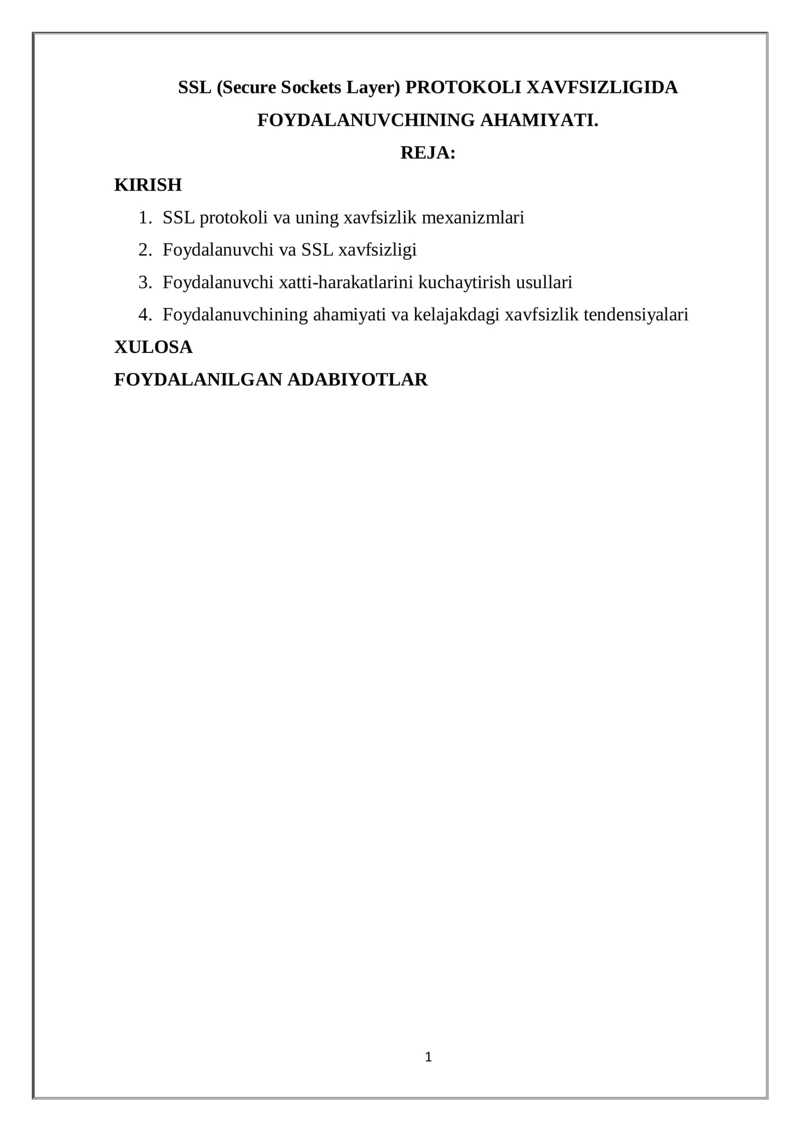 SSL (Secure Sockets Layer) PROTOKOLI XAVFSIZLIGIDA