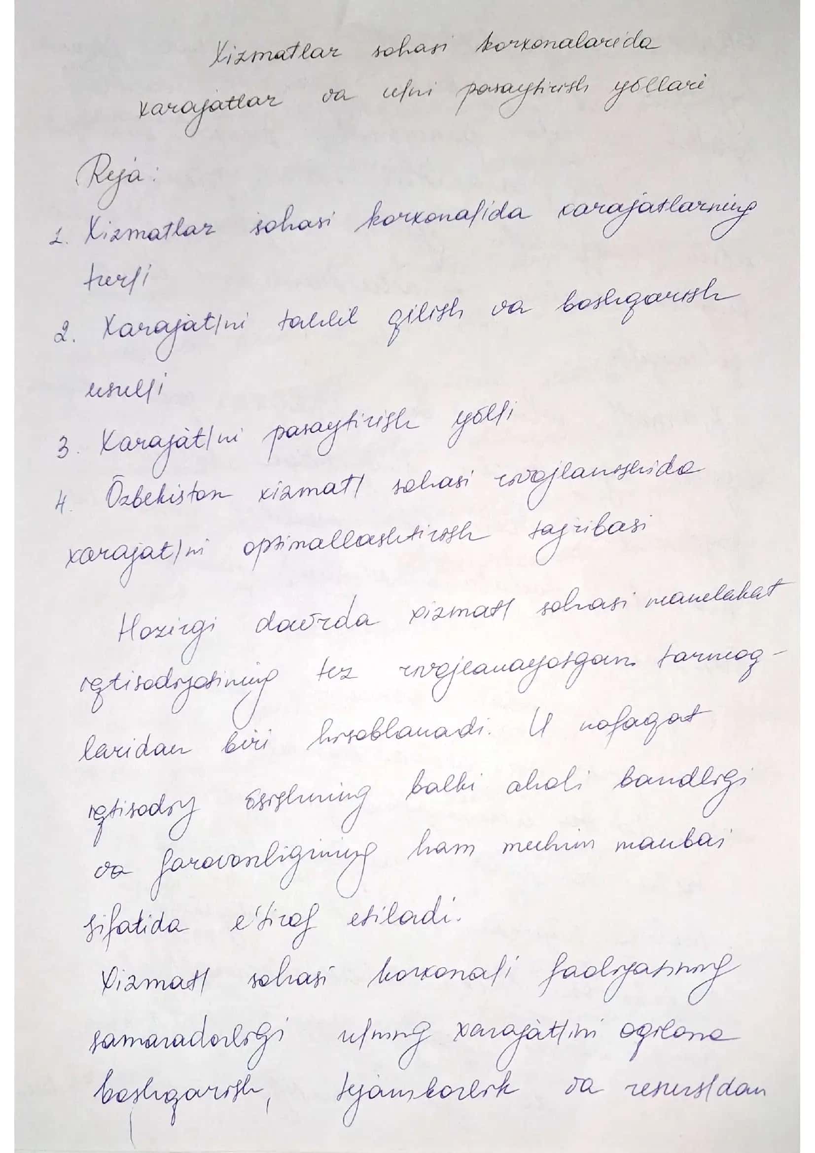 xizmatlar sohasi fanidan referat