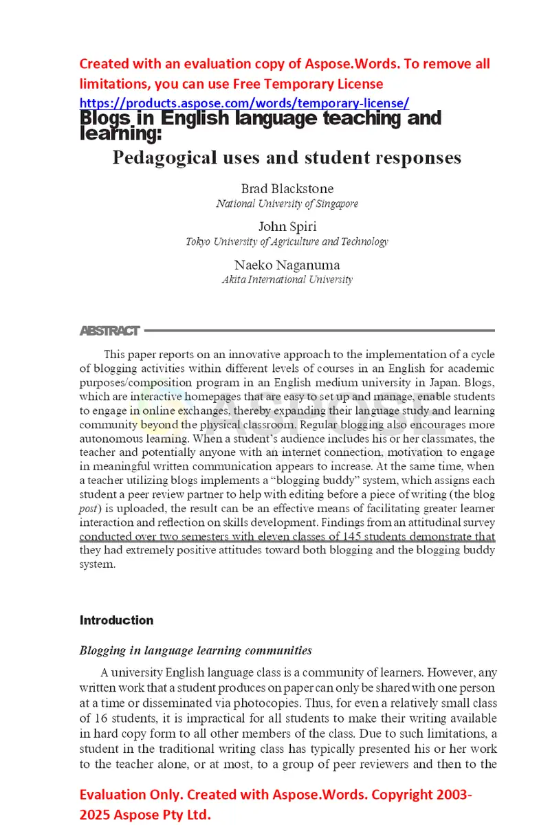 Blogs in English language teaching and learning