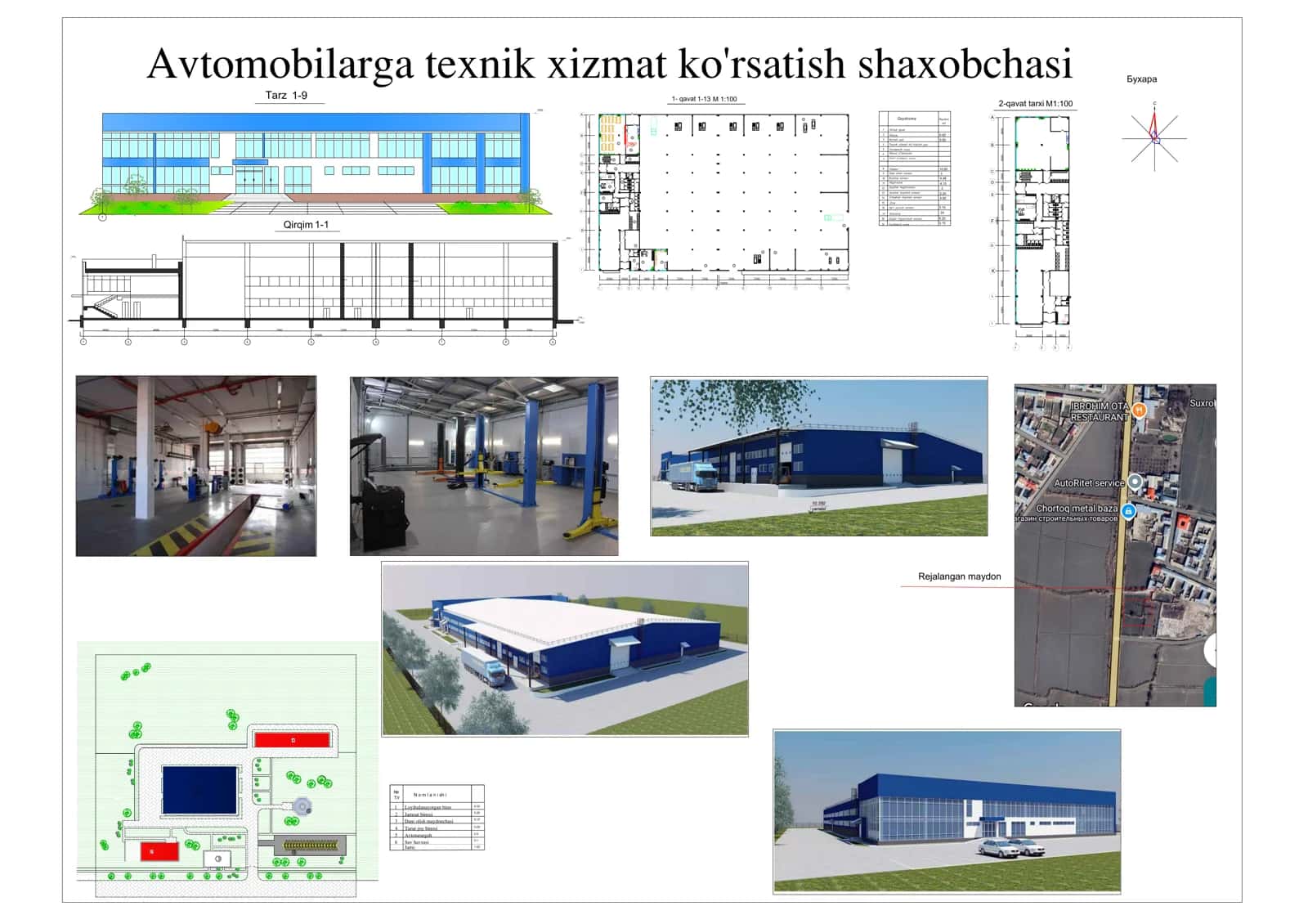Avtomobilarga texnik xizmat ko'rsatish shaxobchasi arxitekturaviy loyihasi