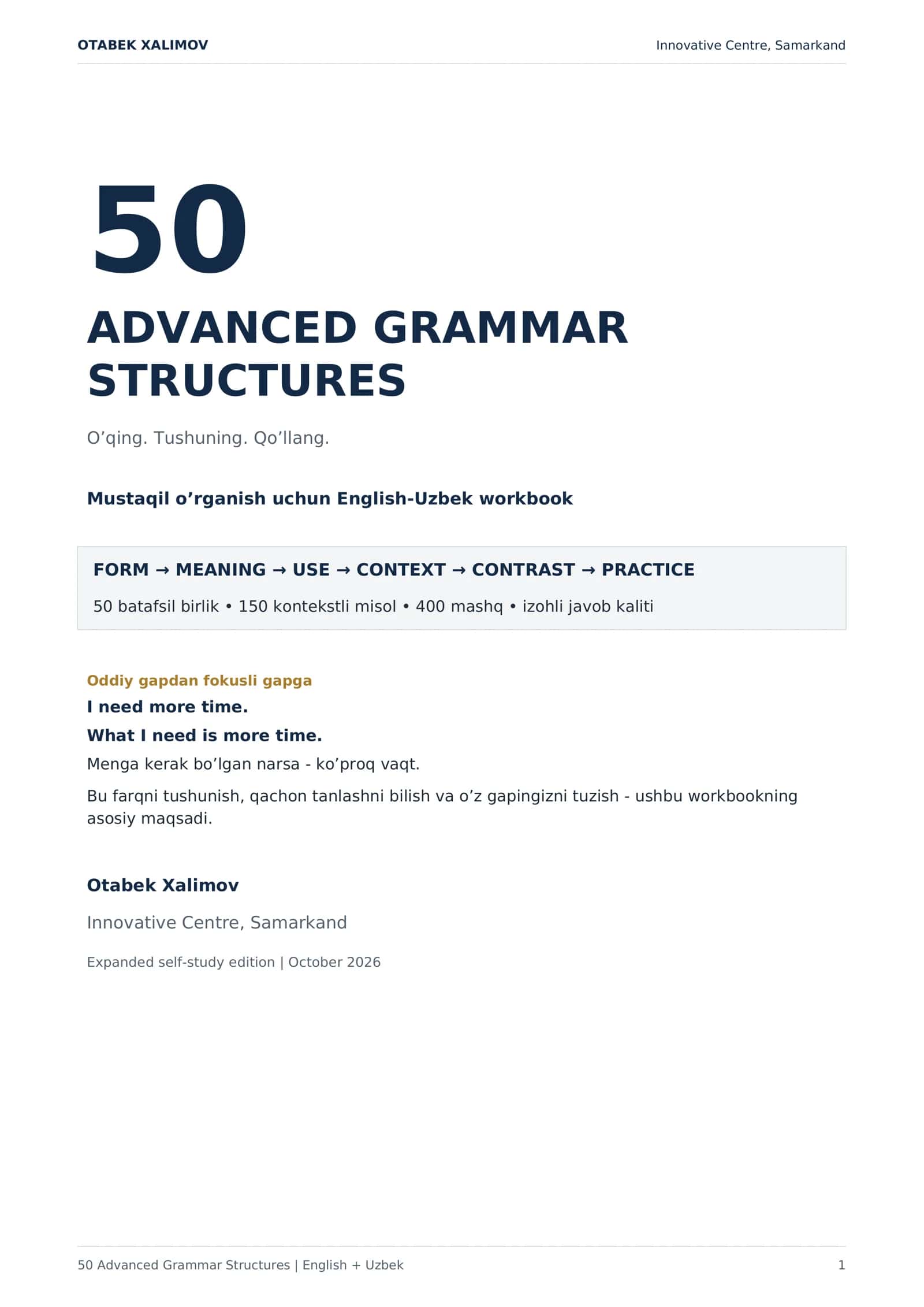 50 Advanced Grammar Structures | English + Uzbek