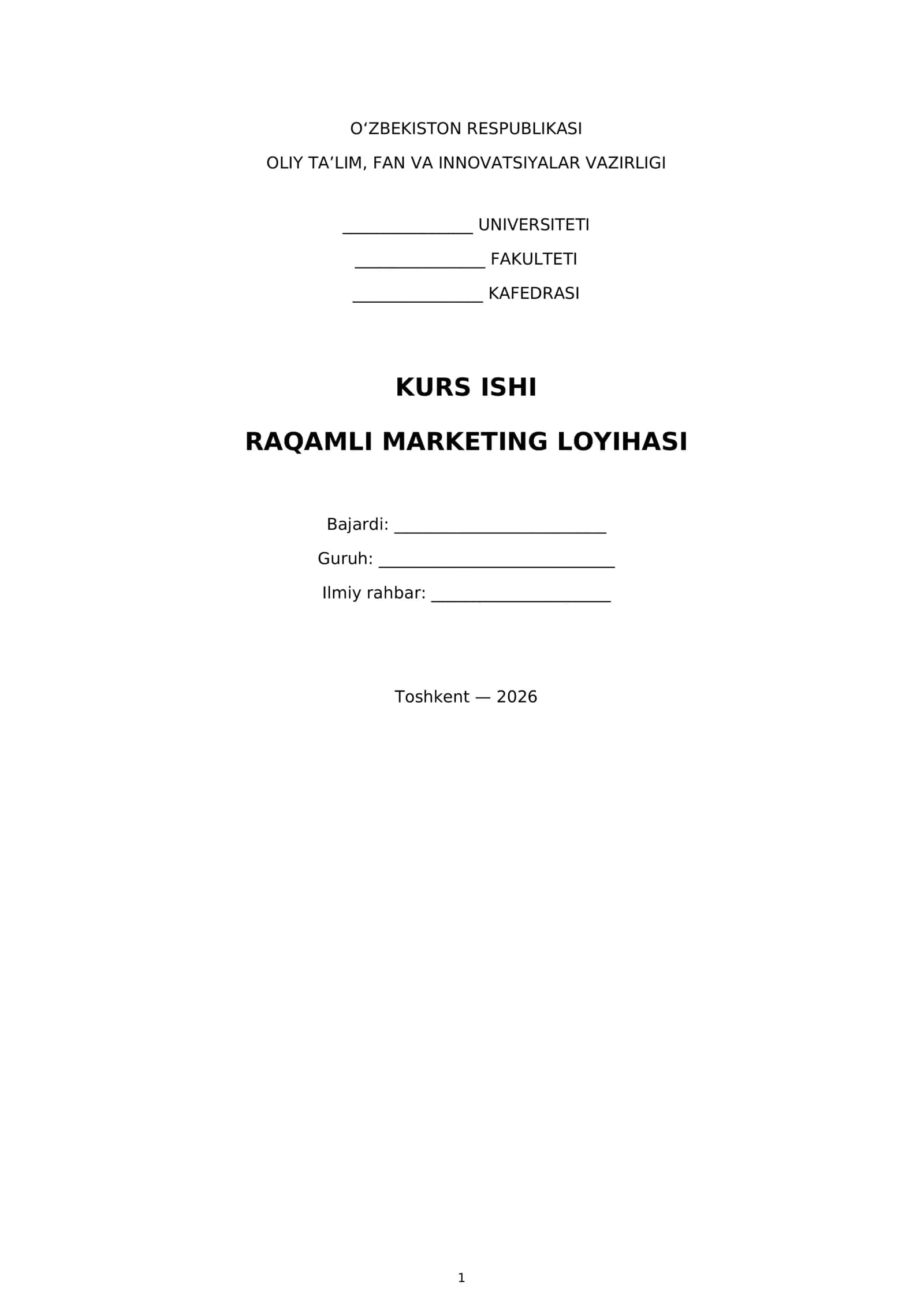 KURS ISHI RAQAMLI MARKETING LOYIHASI