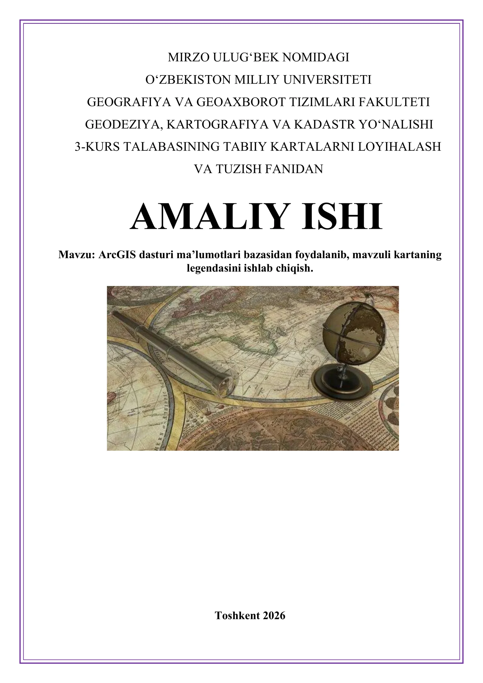 ArcGIS dasturi ma’lumotlari bazasidan foydalanib, mavzuli kartaning legendasini ishlab chiqish.
