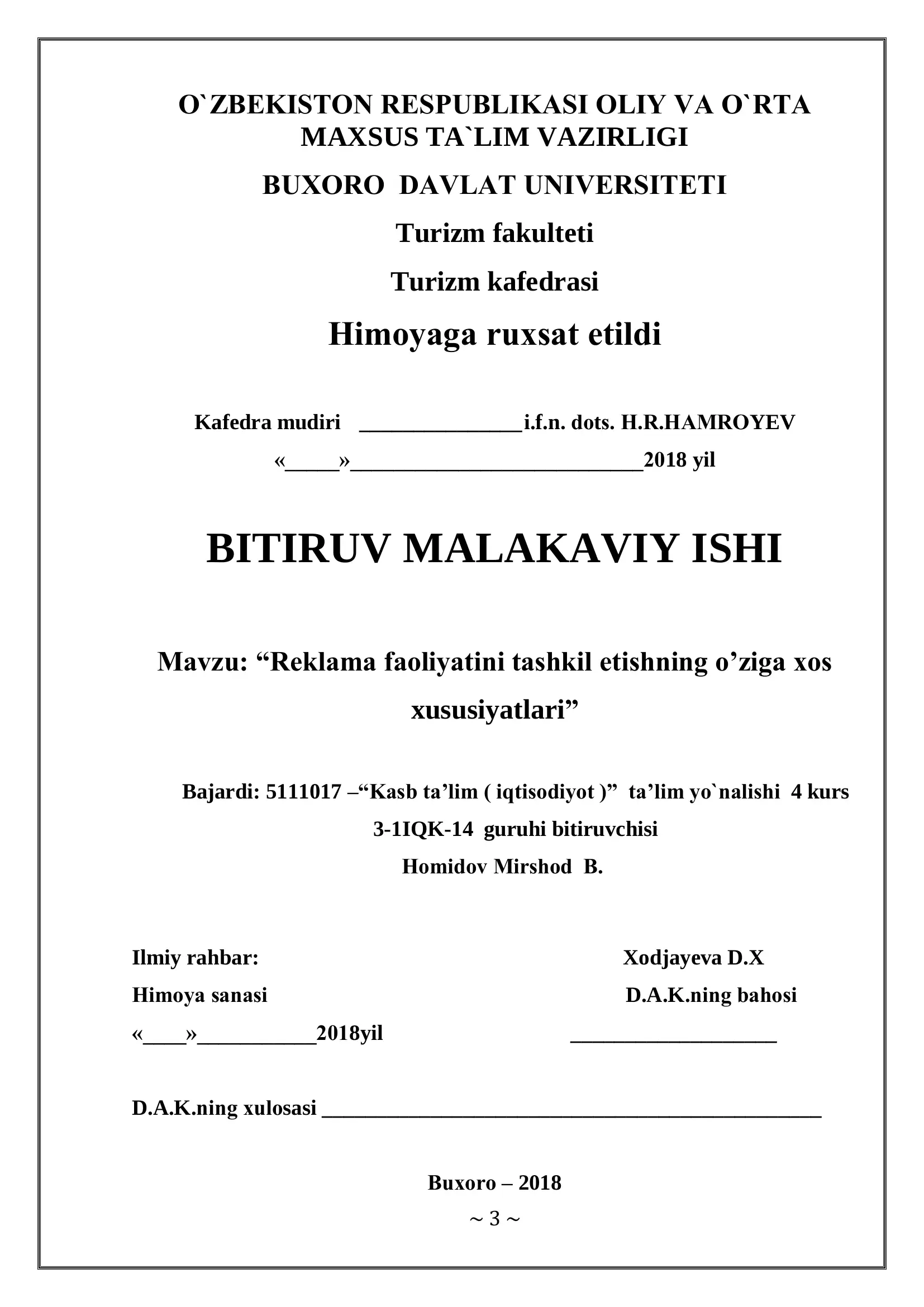 Reklama faoliyatini tashkil etishning o’ziga xos xususiyatlari