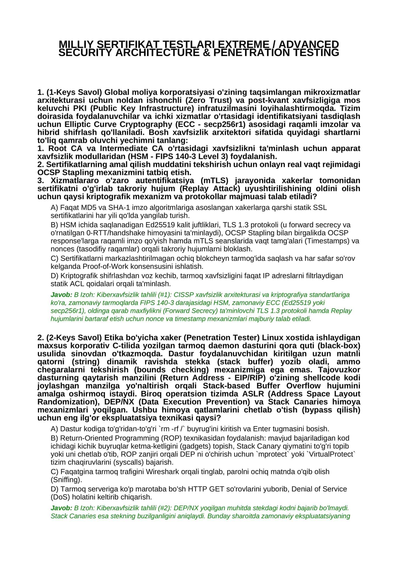 MILLIY SERTIFIKAT TESTLARI EXTREME / ADVANCED