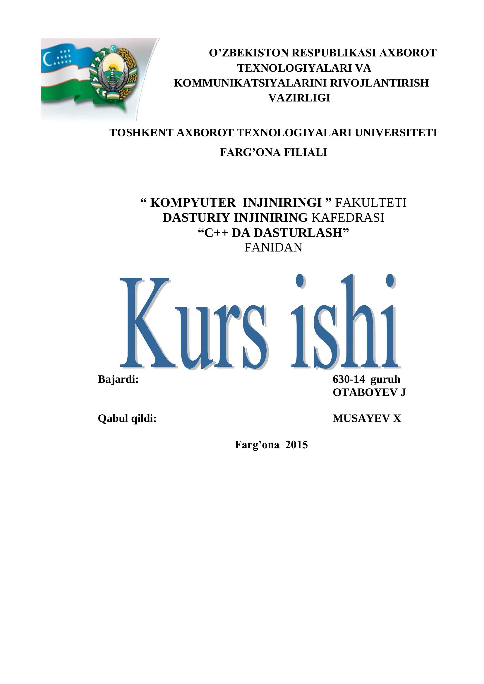 C++ DA DASTURLASH