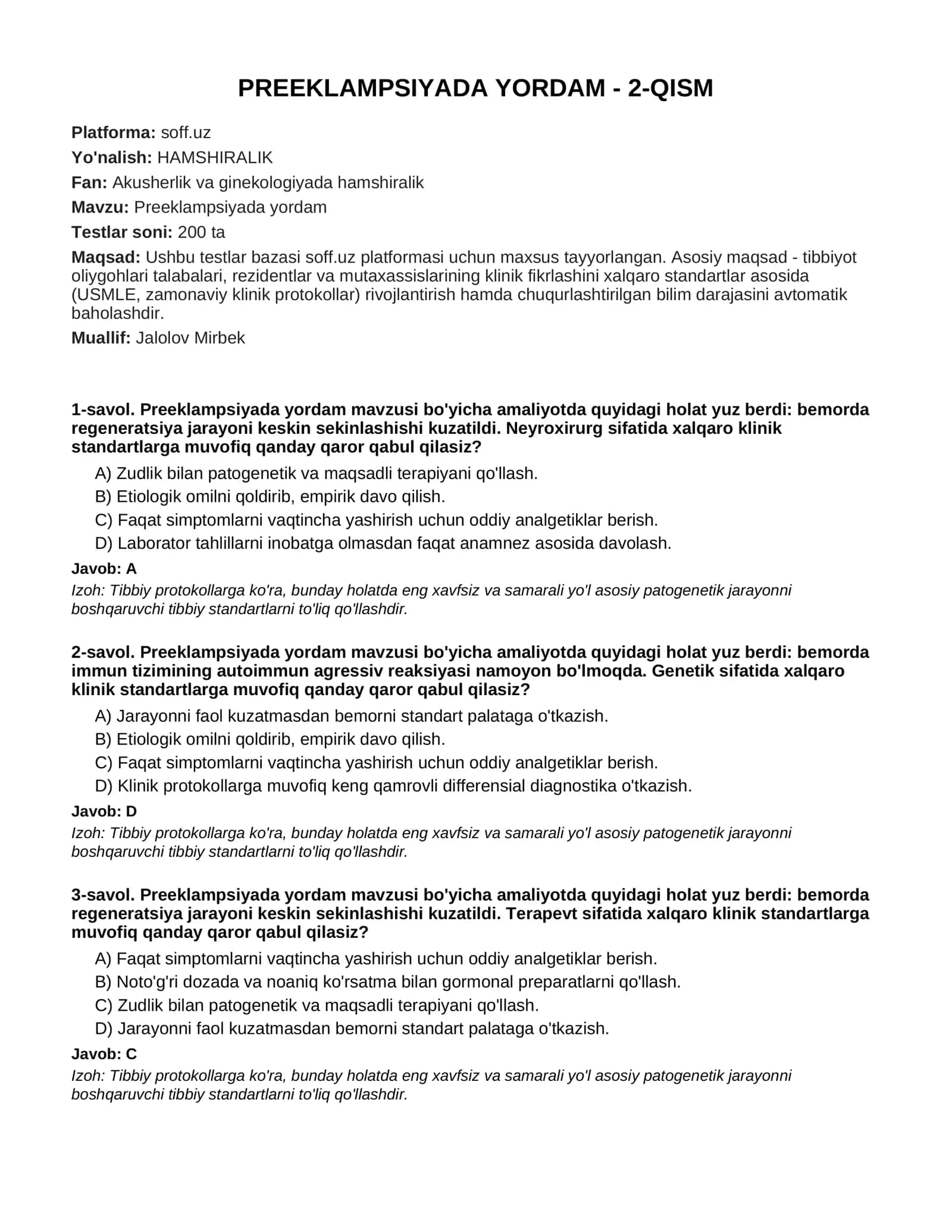 PREEKLAMPSIYADA YORDAM - 2-QISM