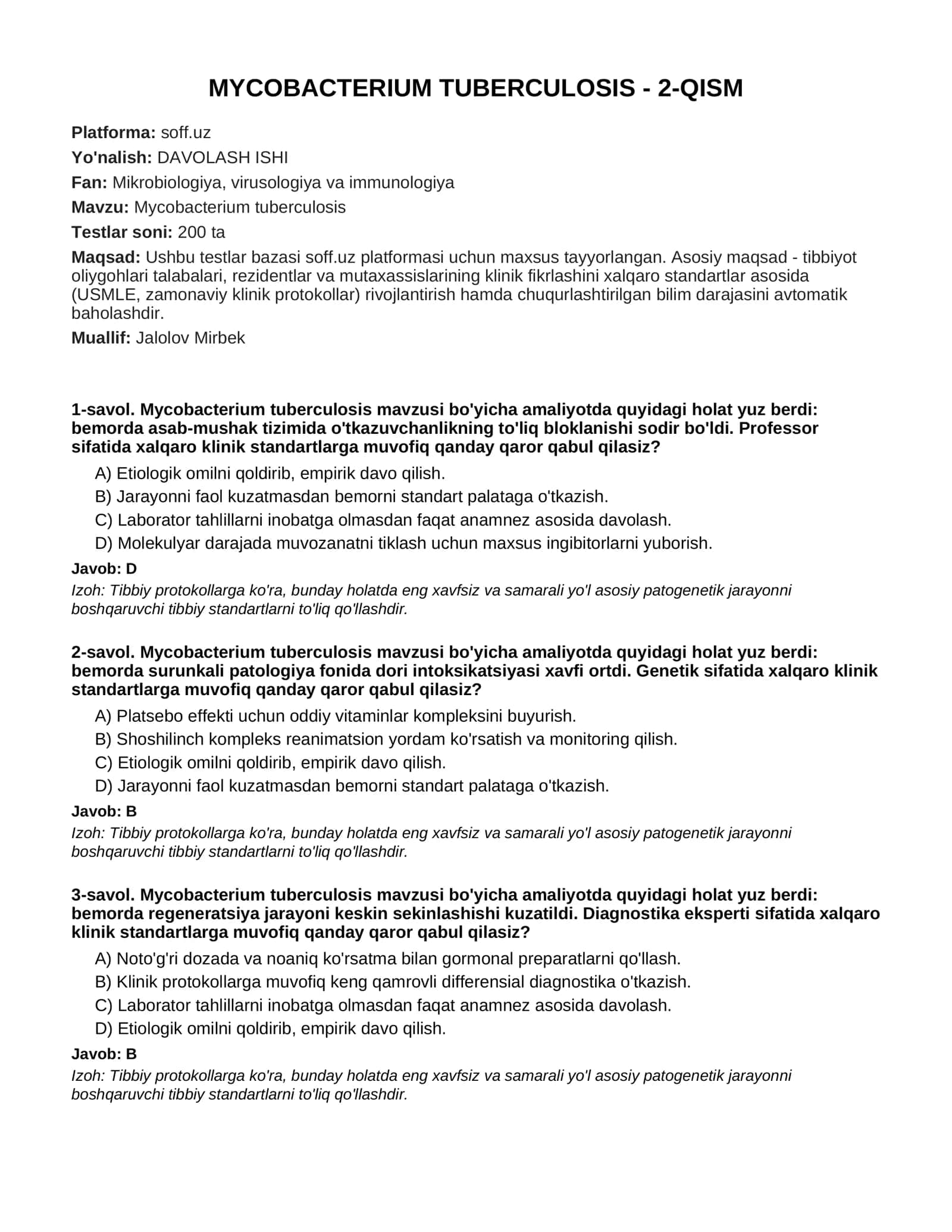 Mycobacterium tuberculosis - 2-qism