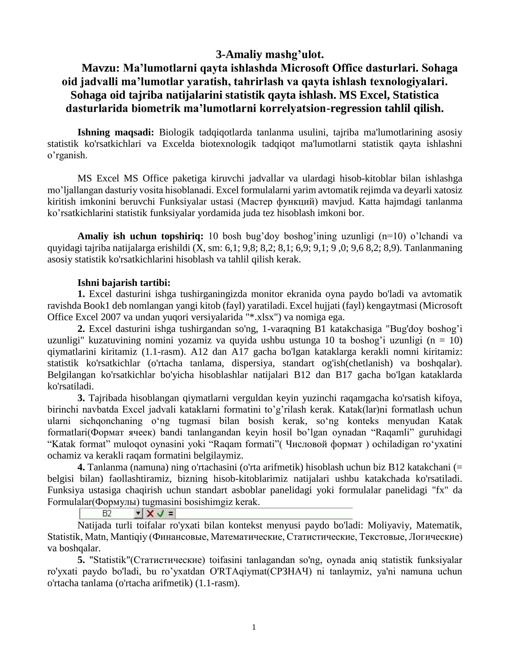 Ma’lumotlarni qayta ishlashda Microsoft Office dasturlari
