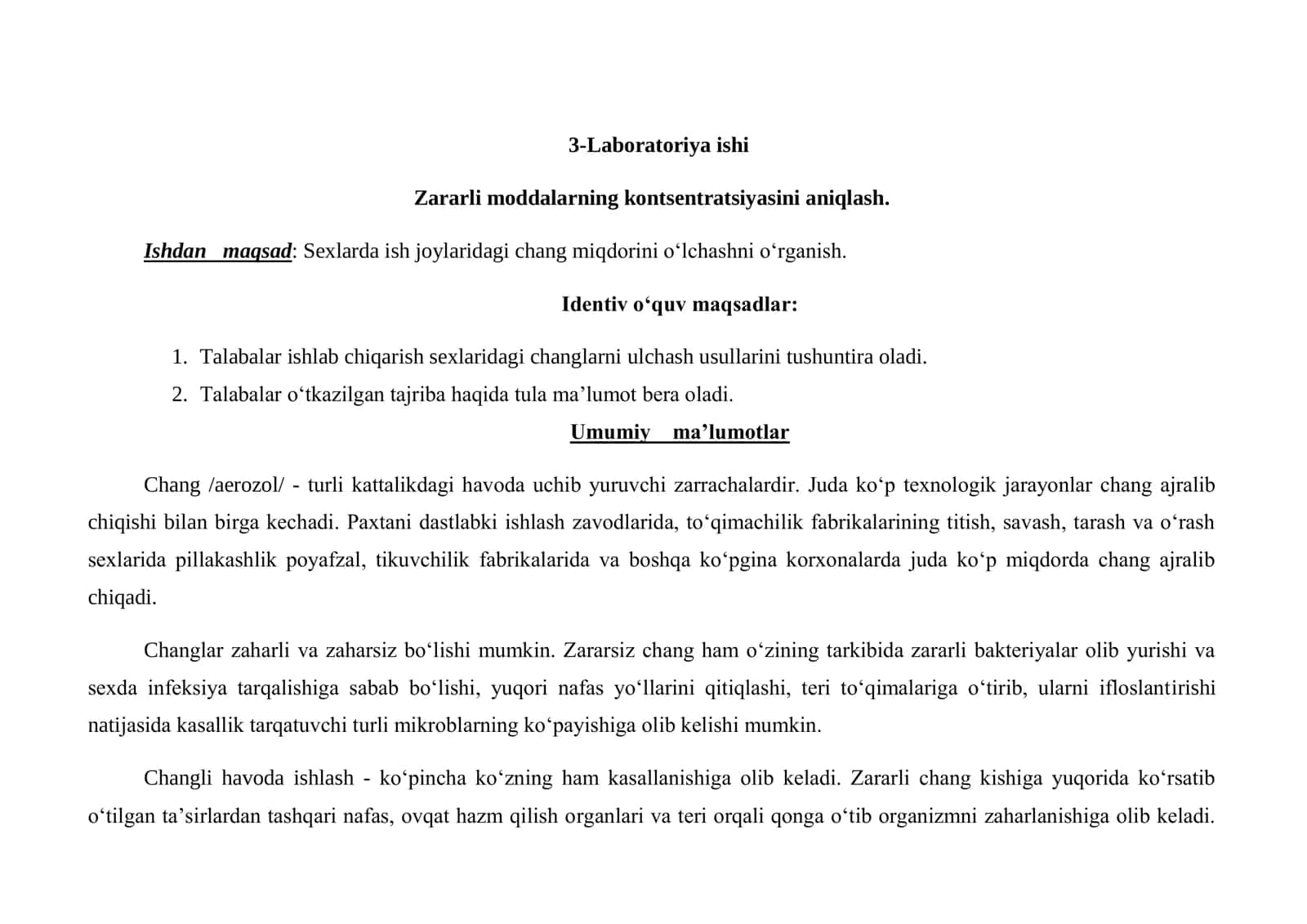 changlar va zararli moddalarning talim binolaridagi meyyori