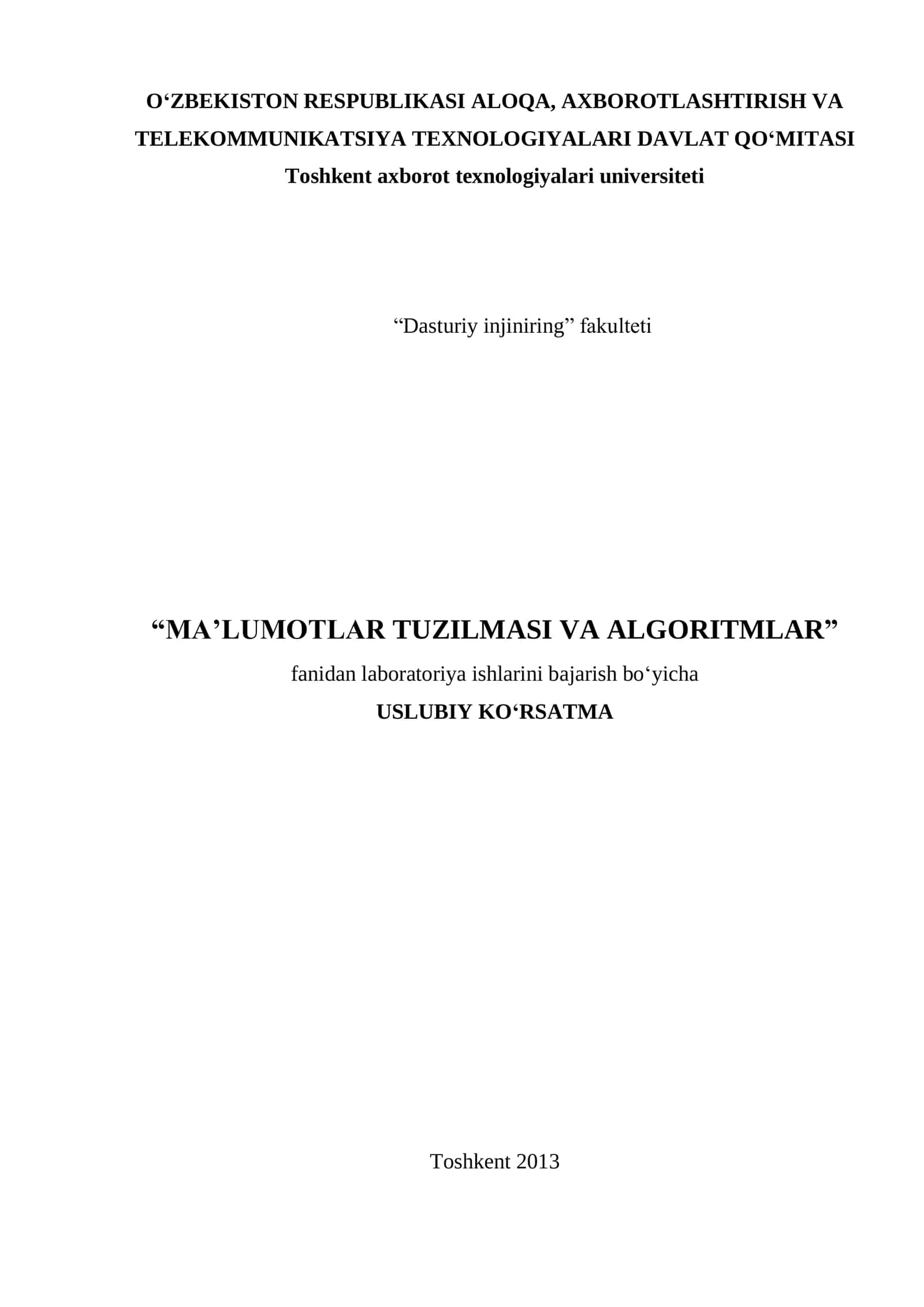 Uslubiy ko„rsatma “Ma‟lumotlar tuzilmasi va algoritmlar”