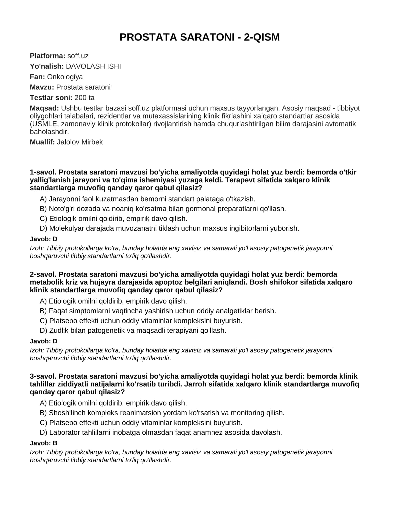 PROSTATA SARATONI - 2-QISM