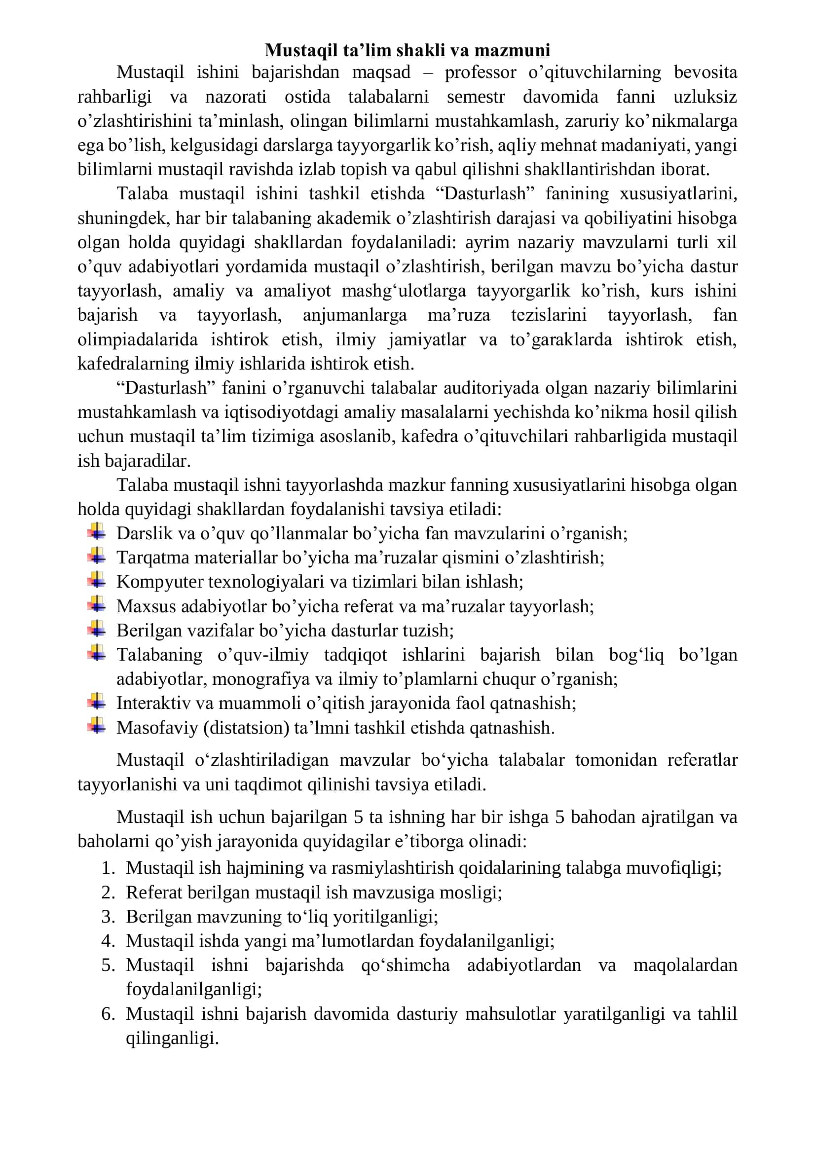 Mustaqil ta’lim shakli va mazmuni