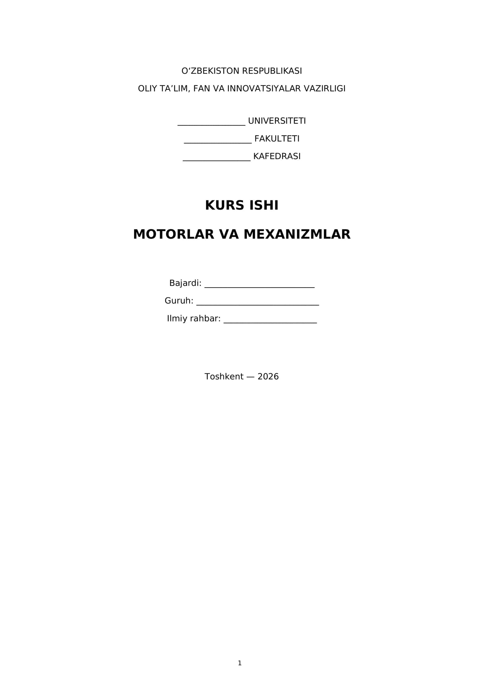MOTORLAR VA MEXANIZMLAR