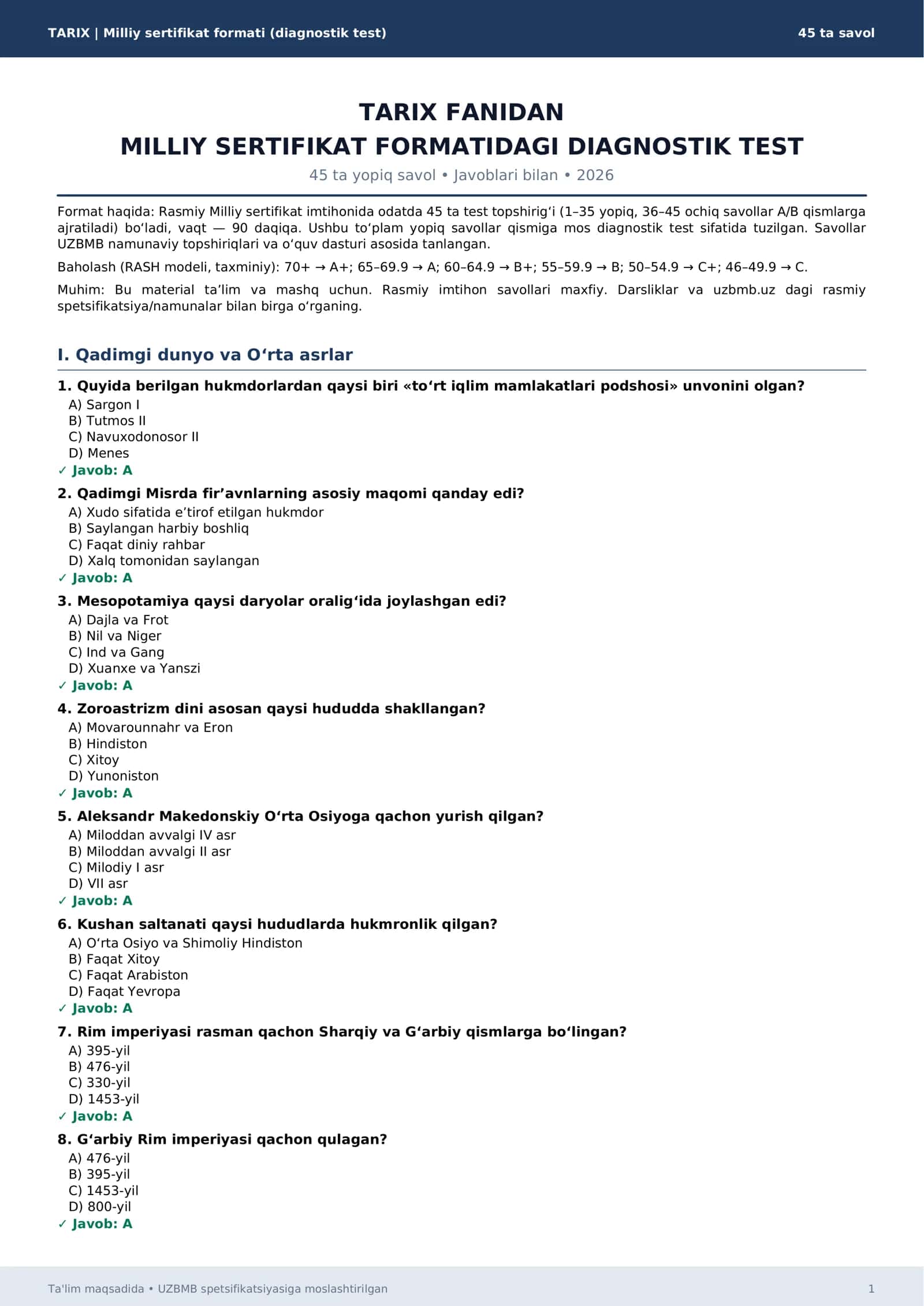 tarix milliy sertifikat
