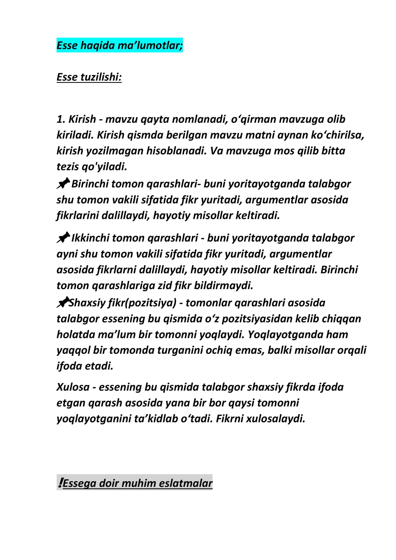 Esse tuzilishi va u haqida umumiy ma'lumotlar