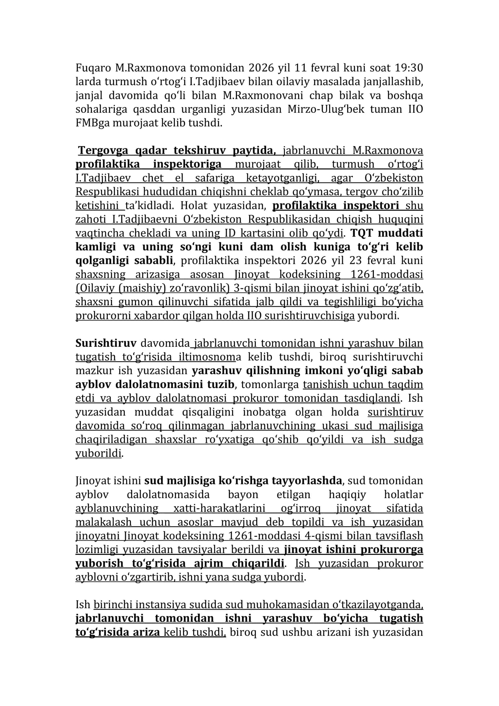 Jinoyat protsessual huquqidan yakuniy nazorati -kazusi 2026 yil