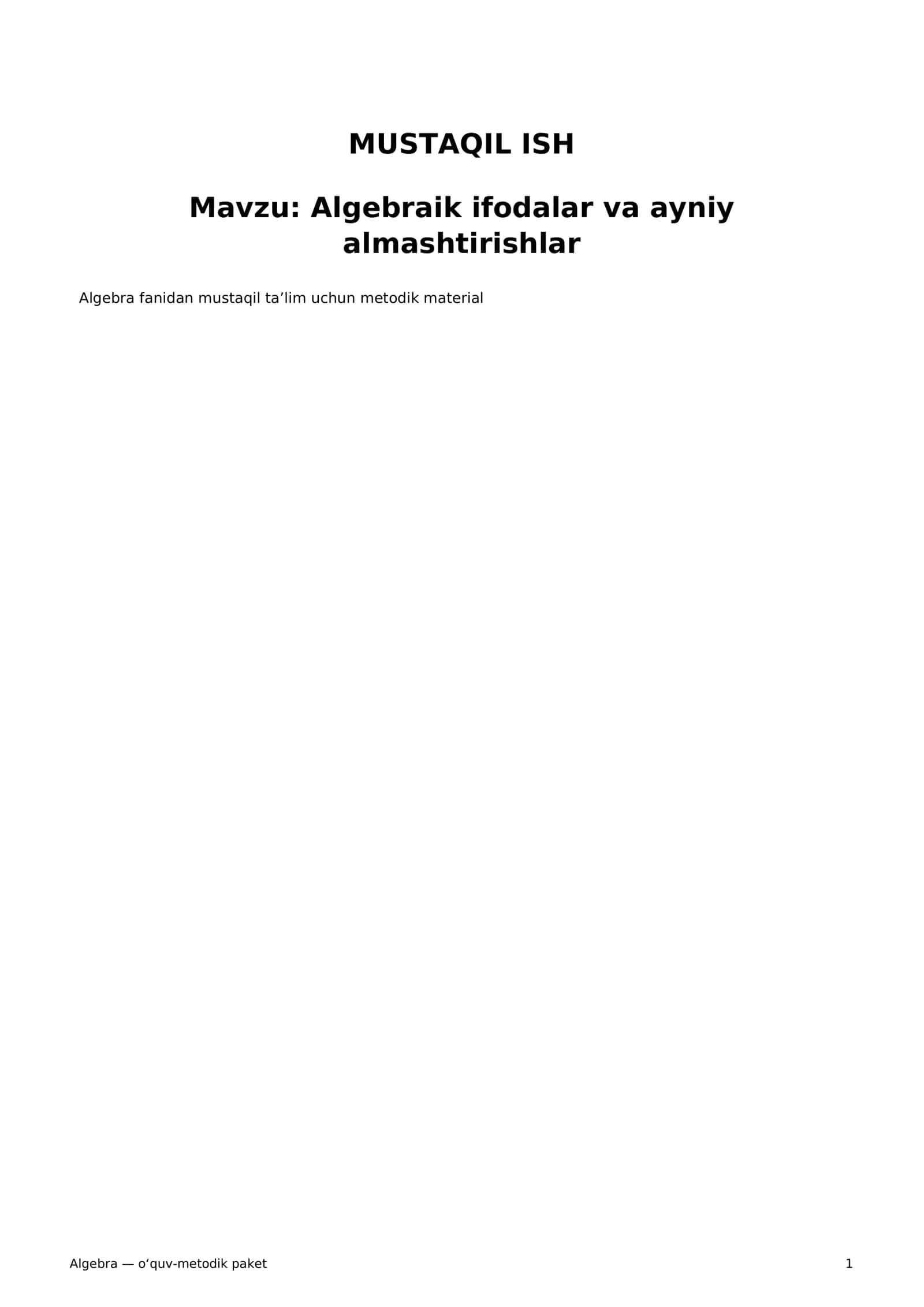 Algebra — o‘quv-metodik paket